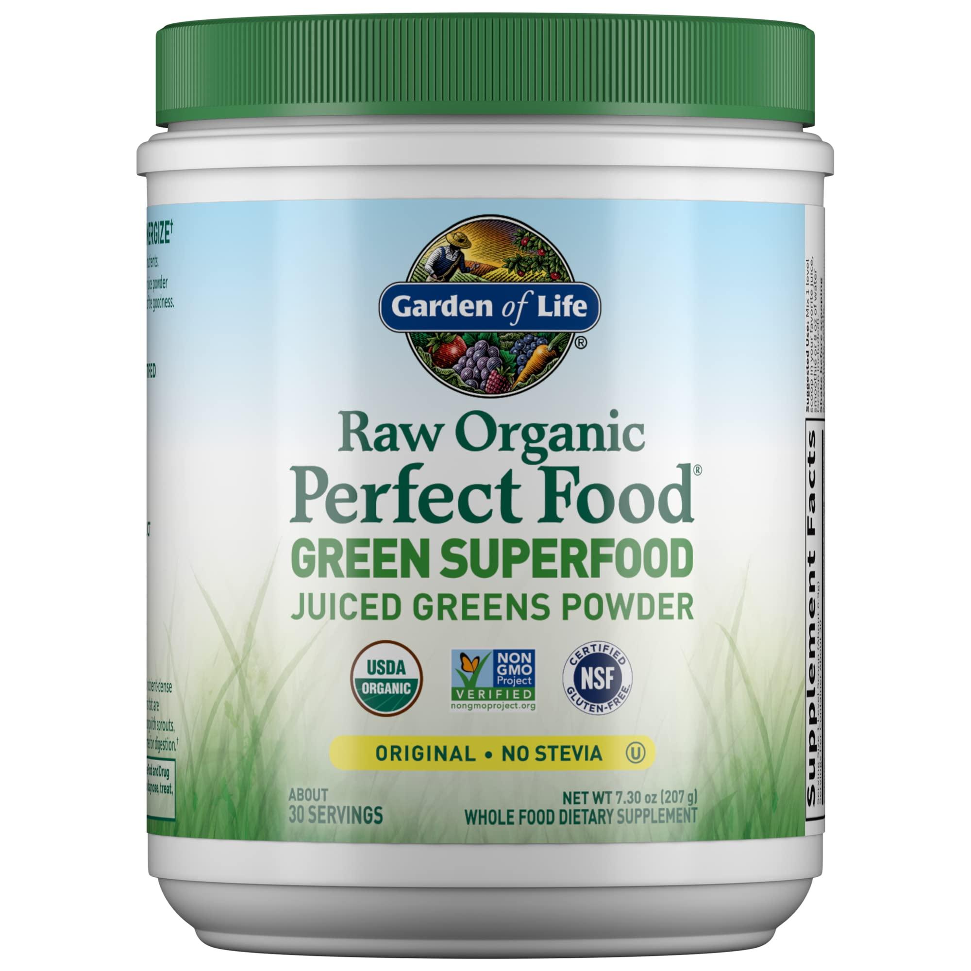 Garden of Life Garden of Life Raw Organic Perfect Food Green Superfood Juiced Greens Powder - Original Stevia-Free & Vegan Protein Powder - Raw Organic Meal Replacement Shakes - Vanilla