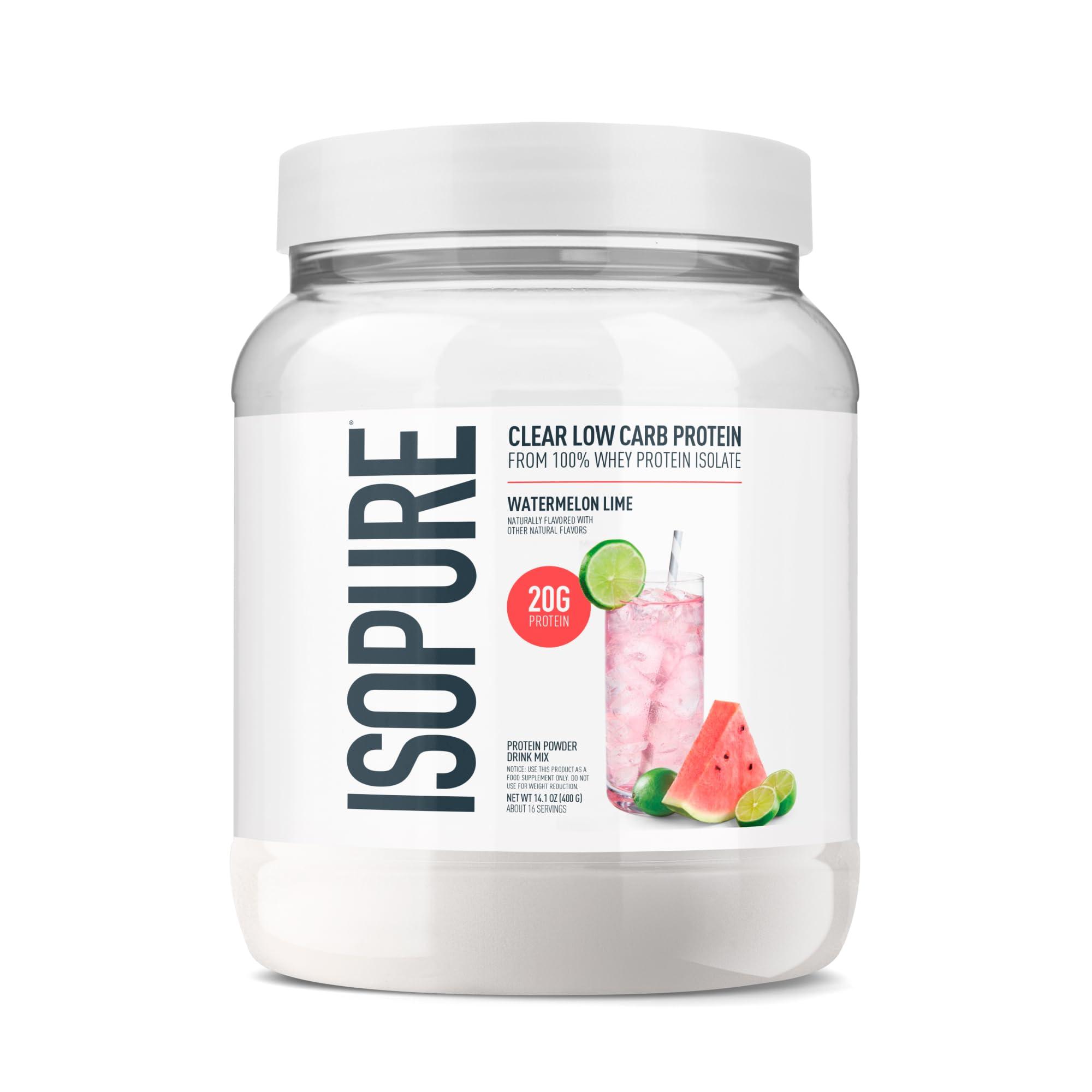 Isopure Isopure Clear Whey Isolate Protein Powder Infusions, Lactose Free, Gluten Free, Naturally Flavored, Watermelon Lime, 20g Protein Per Serving, 14.1 Oz, 16 Servings