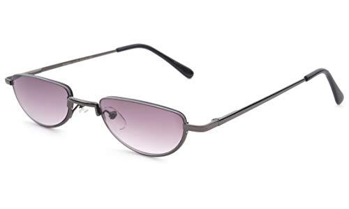 Newbee Fashion Half Moon Shaped Frame Reading Glasses Spring Hinge Flat Top Slim Frame Men Women Tinted Outdoor Reading Glasses with Pouch Gunmetal +1.75