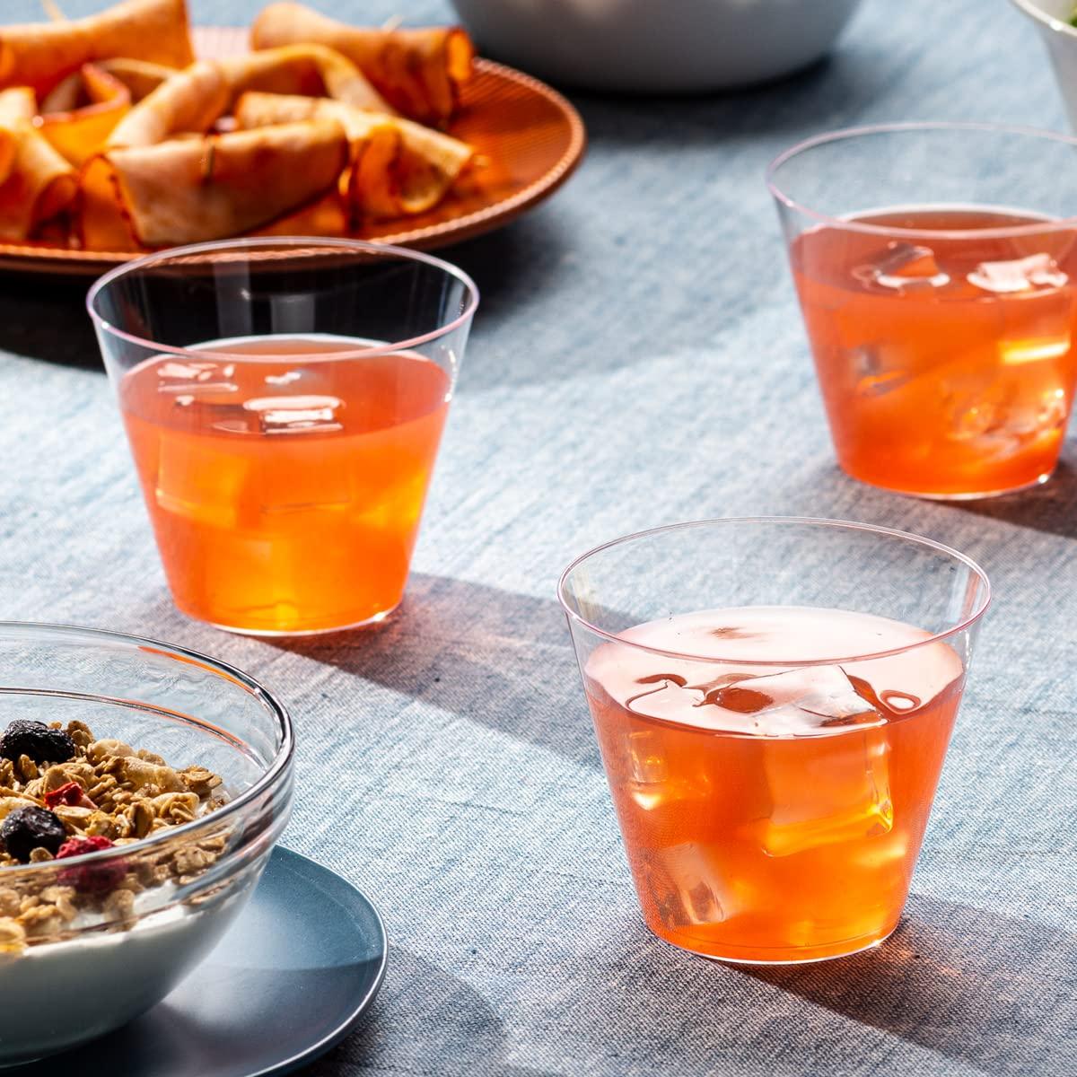 SETUP Clear Hard Plastic Cups/Tumblers [9 oz. Squat - 200 Count] Small Disposable Party Cocktail Glasses