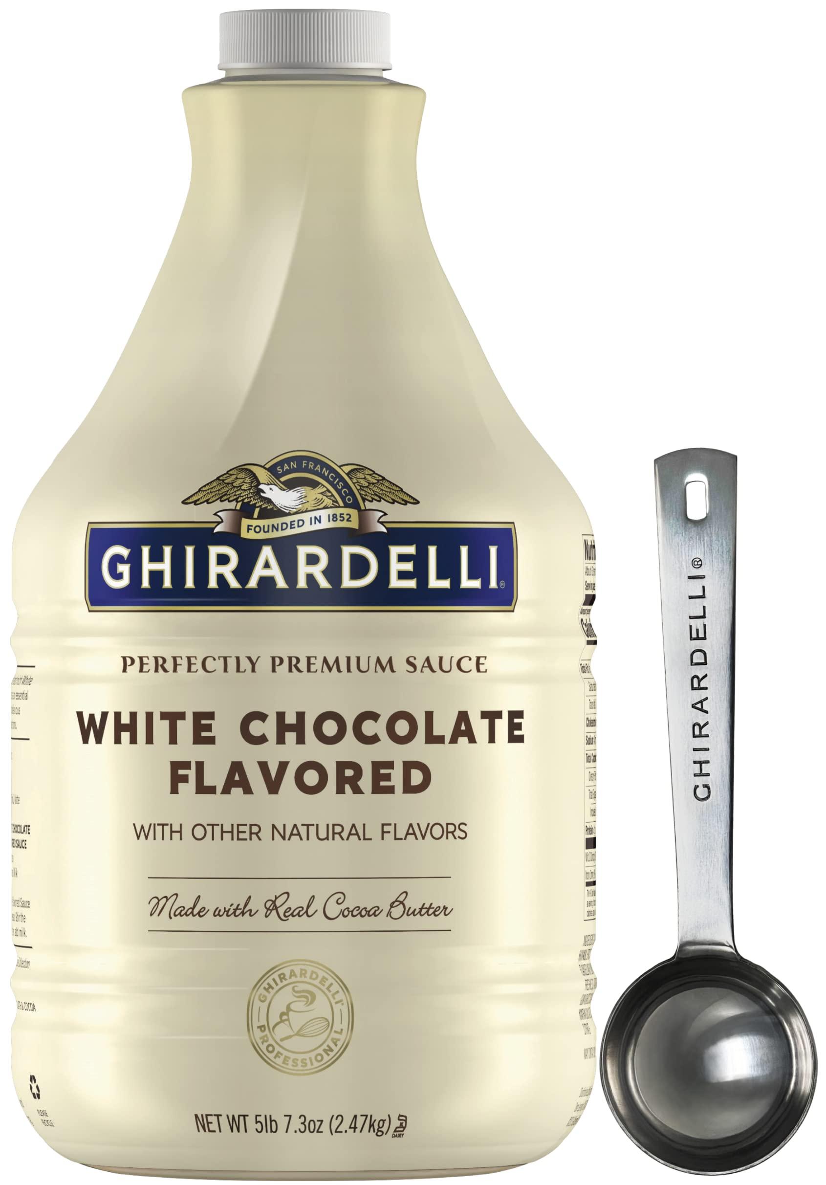 Ghirardelli Chocolate Company Ghirardelli - White Chocolate Flavored Sauce, 87.3 Ounce Bottle with Ghirardelli Stamped Barista Spoon