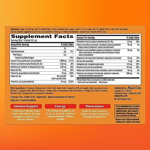 Emergen-C Emergen-C 1000mg Vitamin C Powder for Daily Immune Support Caffeine Free Vitamin C Supplements with Zinc and Manganese, B Vitamins and Electrolytes, Super Orange Flavor -60 Count(Pack of 1)