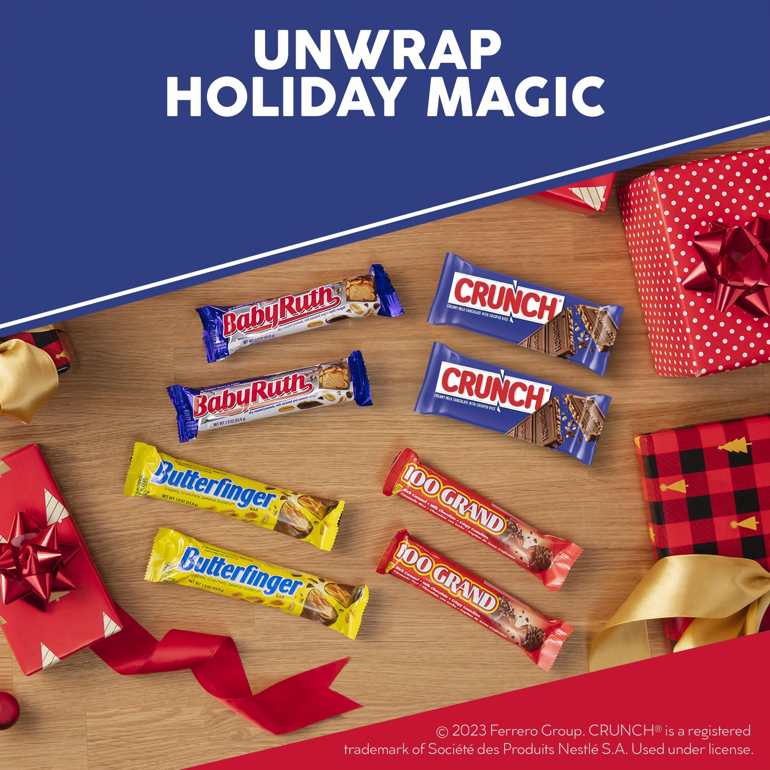 Butterfinger Butterfinger, CRUNCH, Baby Ruth and 100 Grand, Bulk 28 Pack, Assorted Full Size Chocolate Candy Bars, Stocking Stuffers, 48 oz