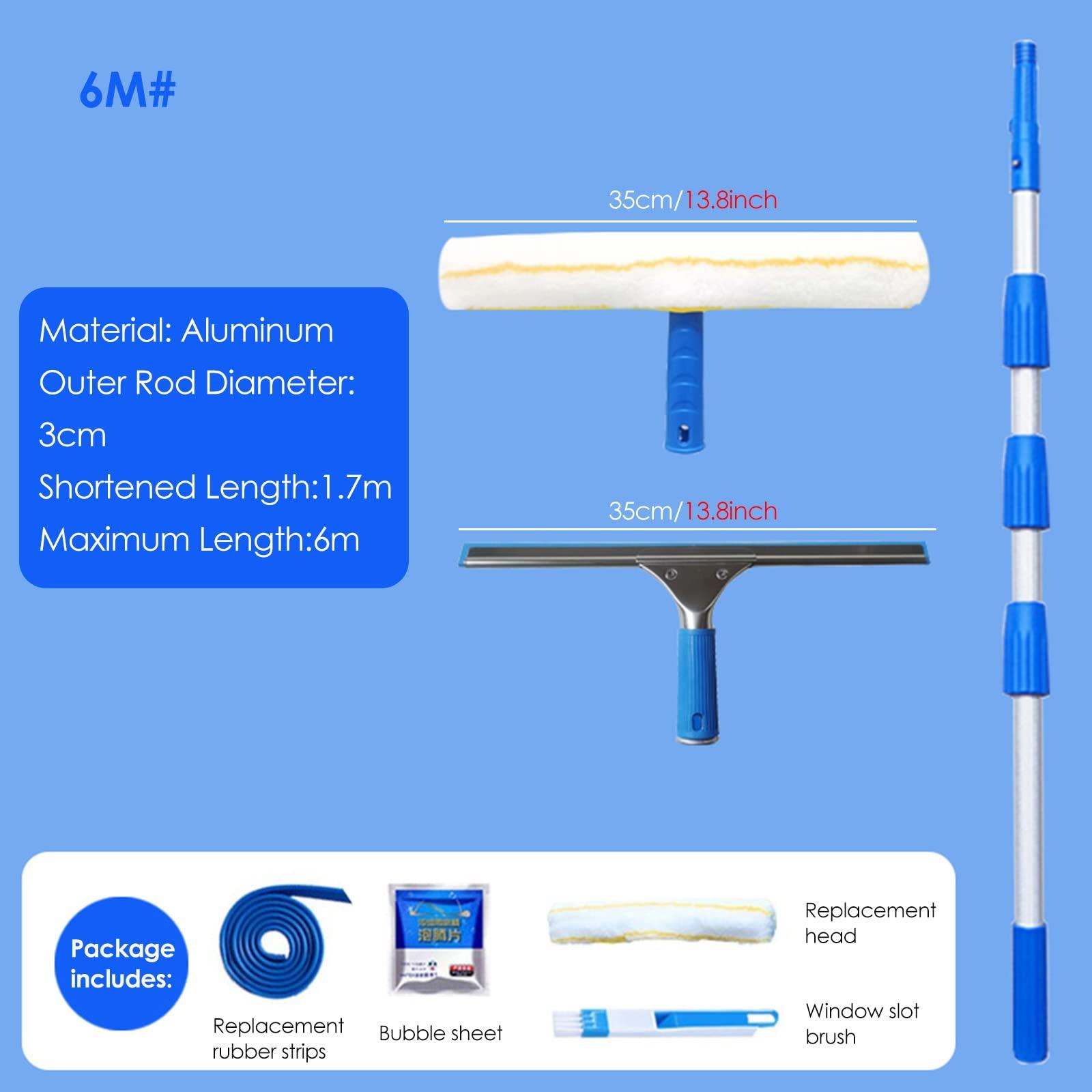 YXXSDP 4 8 12 15 20 Ft Long Window Cleaning Tool with Telescopic Pole, 2 in 1 Professional Window Squeegee Cleaner Window Washing Kit, Household Equipment, for High Window (Size : Length 6m/19.7ft)