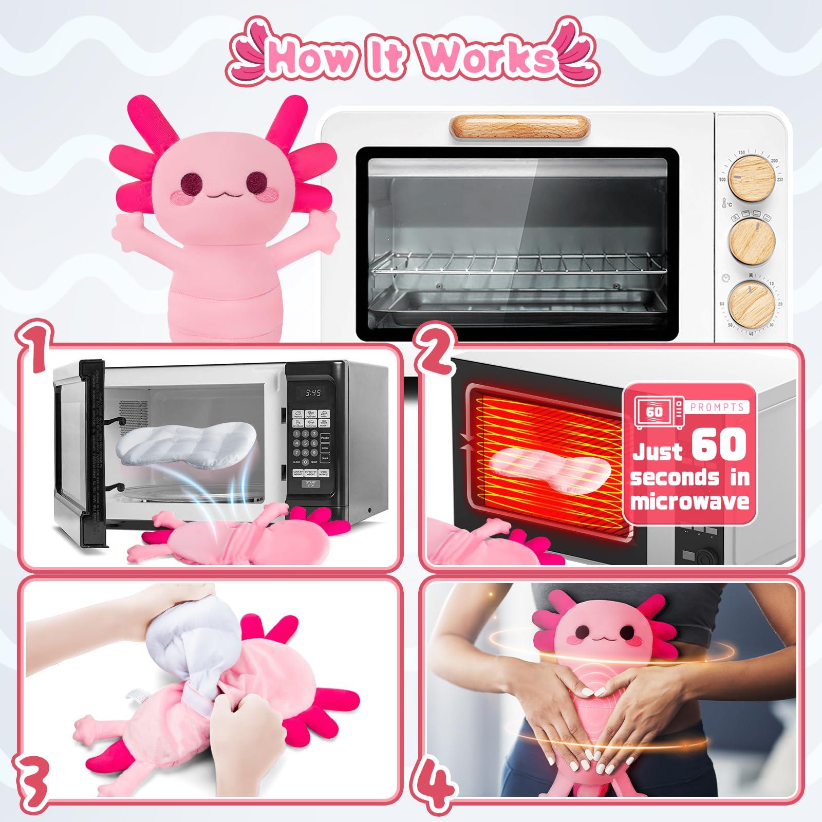 Auspicious beginning Microwave Heating Pads for Cramps & Period Pain Relief, 16\" x 11\" Cuddle Cute Axolotl Heating Pad for Menstruation,Back Pain, Period Cramps,Neck Shoulder, Moist Heat Pad Gifts for Women & Girls