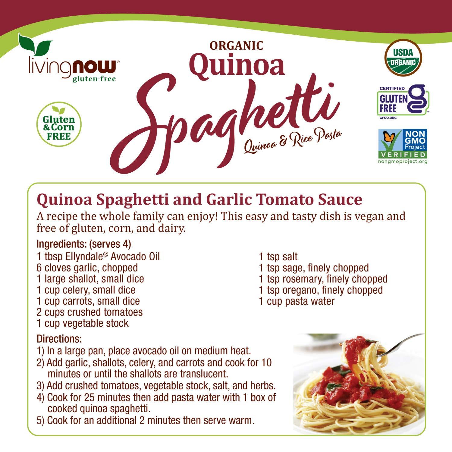 NOW NOW Foods, Organic Quinoa Spaghetti, Gluten-Free, Corn-Free, Non-GMO, Quinoa and Rice Pasta, 8-Ounce (Pack of 3)