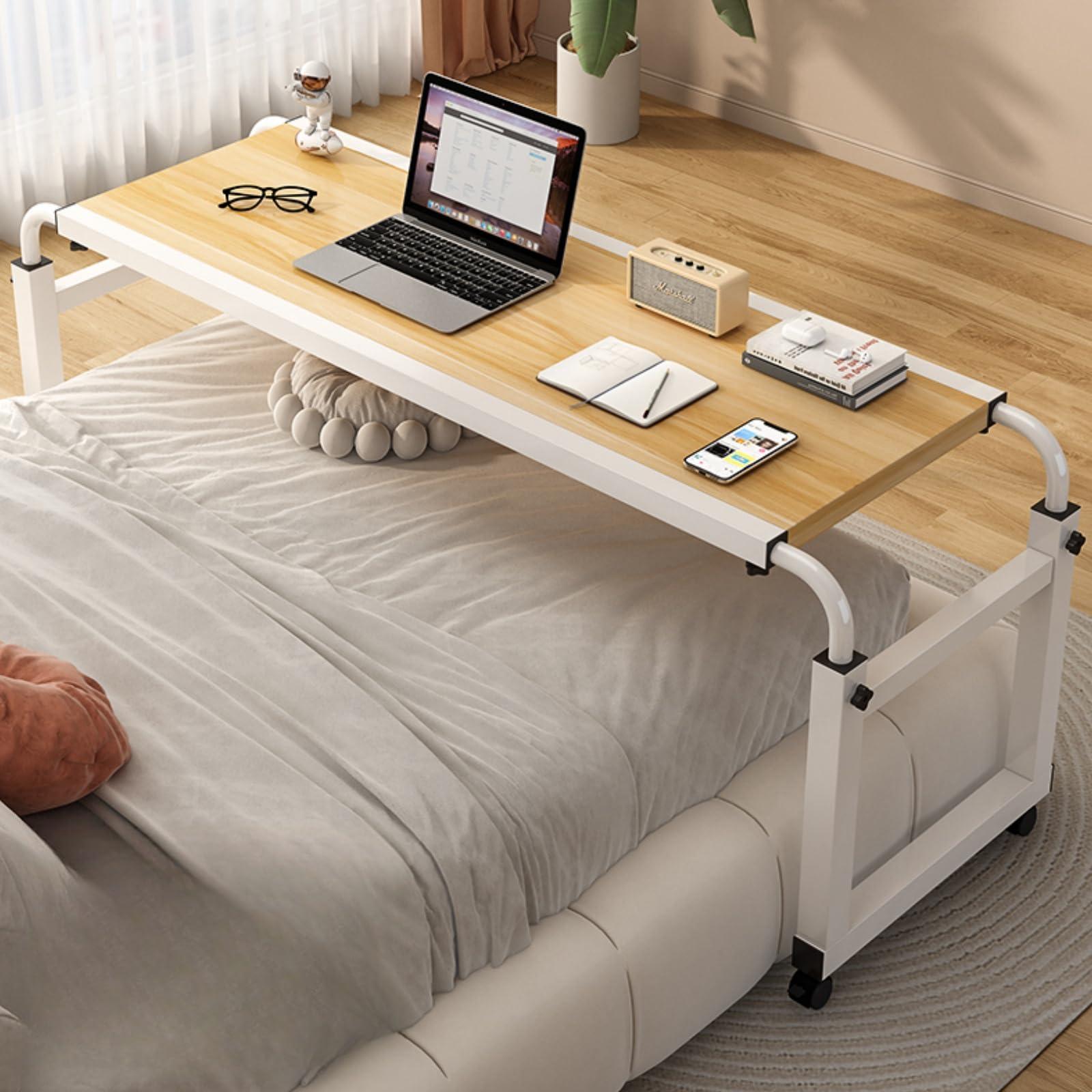 ZAIHW Overbed Table with Wheels - Adjustable Height Computer Desk for Bed