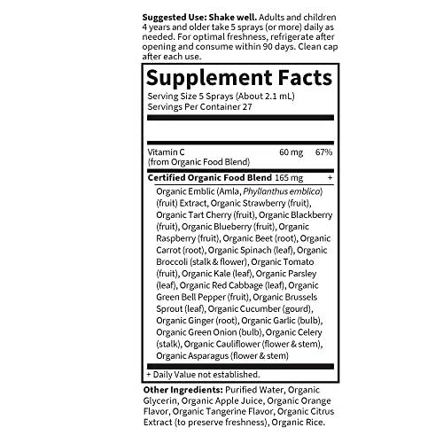 Garden of Life Garden of Life Organics Vitamin C Spray for Kids and Adults - Orange Tangerine, Vitamin C Supplement, Antioxidant for Immune Support and Skin Health, 2 fl oz Liquid Drops