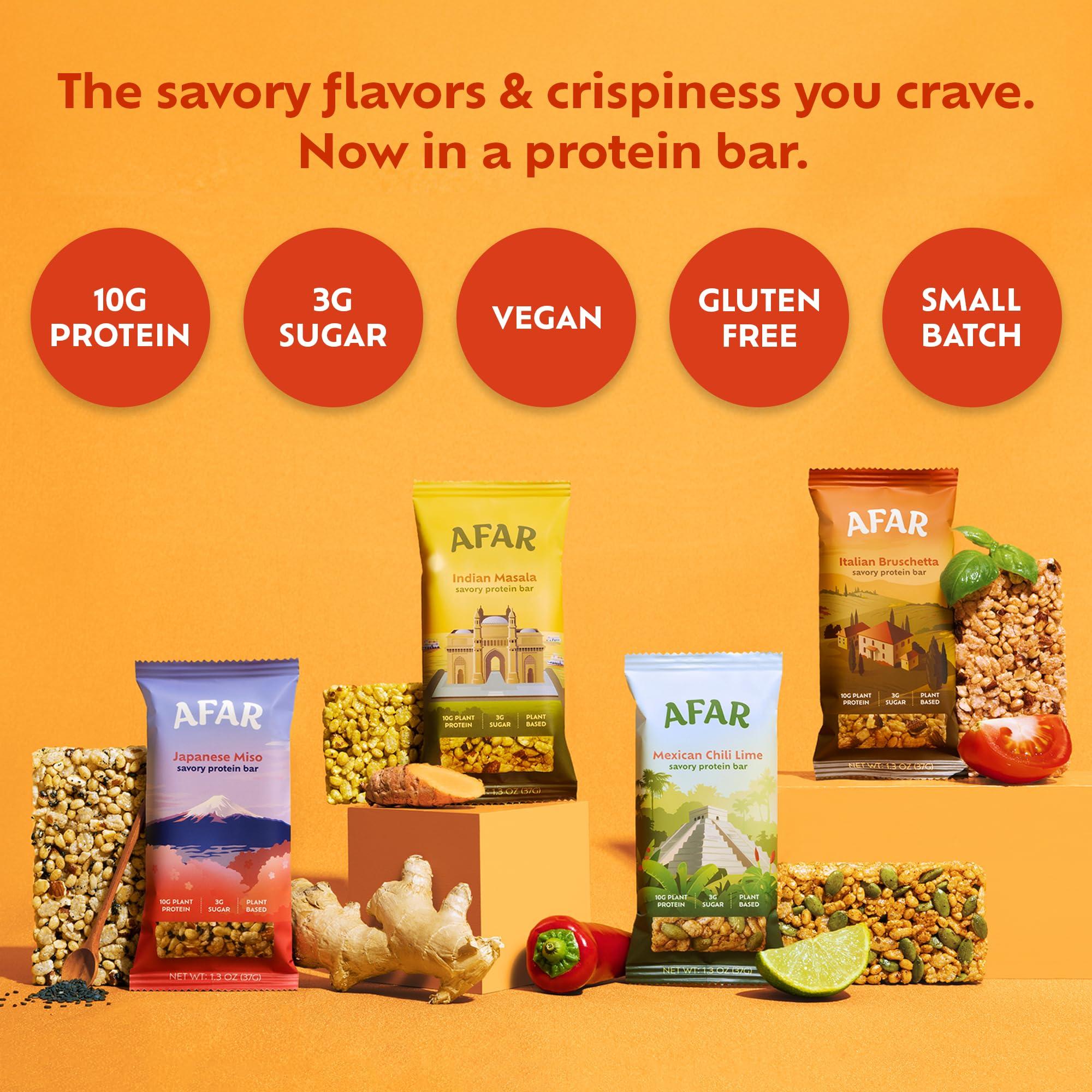Afar Afar Savory Protein Bars Low Sugar, High Protein Healthy Snack for Adults Meal Replacement Bar Rice Crispy Texture Vegan, Gluten Free (16 Bars, Variety Pack)