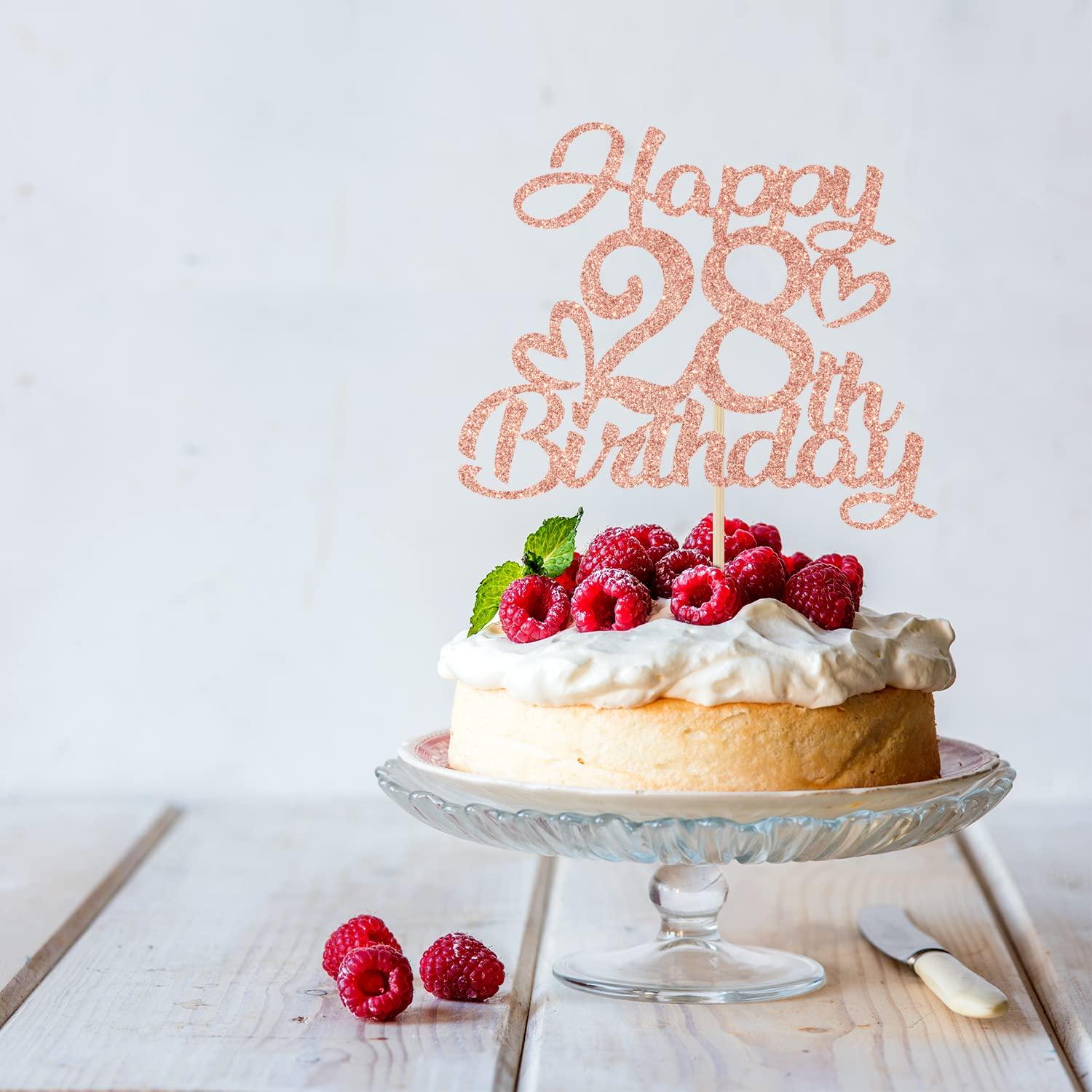 Unoggsor Unoggsor Rose Gold Glitter Happy 28th Birthday Cake Topper - Hello 28, Cheers to 28 Years, 28 & Fabulous, 28th Birthday/Anniversary Party Decorations