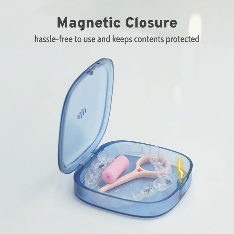 Maobuli Transparent Slim Retainer Case, Small Aligner Case for Travel, Compact Night Guard Case with Vent Holes, Fancy Retainer Holder Compatible with Invisalign(Pink)