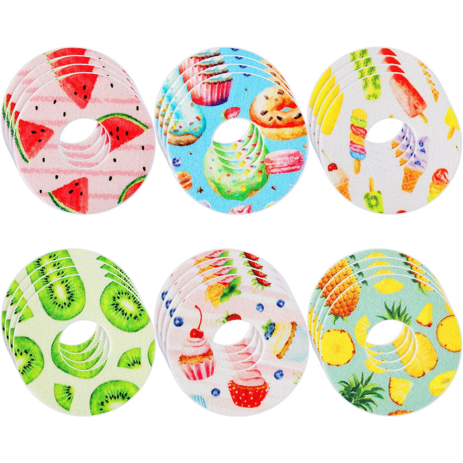 TrelaCo TrelaCo 24 Pieces Adhesive Patches Compatiable with Libre 2 Sensor Covers Waterproof CGM Sensor Patches Glucose Monitor Patch with Split Backing CGM Tape, 6 Fruit and Snack Styles