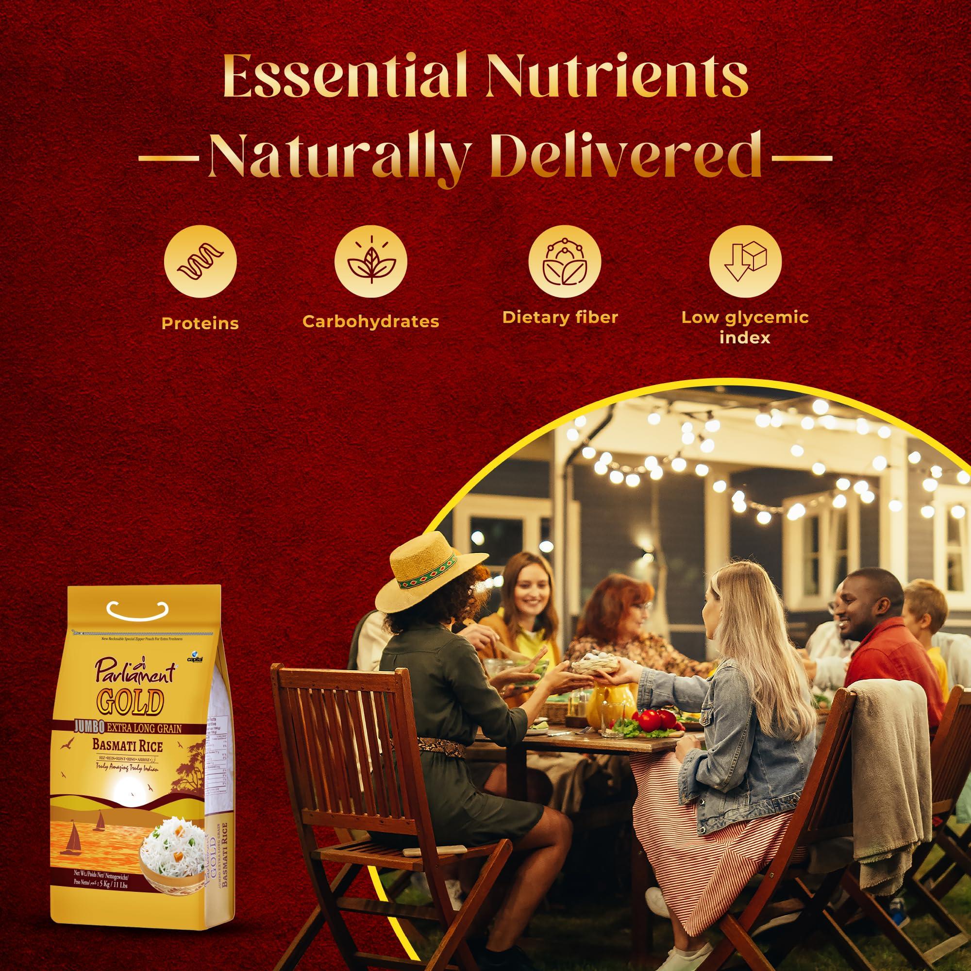 PARLIAMENT GOLD Parliament Gold Jumbo Extra Long Basmati Rice | Indian Risotto | All Natural | Vegan | Gluten Friendly | NON-GMO | Aged Perfection | Luxurious Taste | Product of India (10, Pounds)