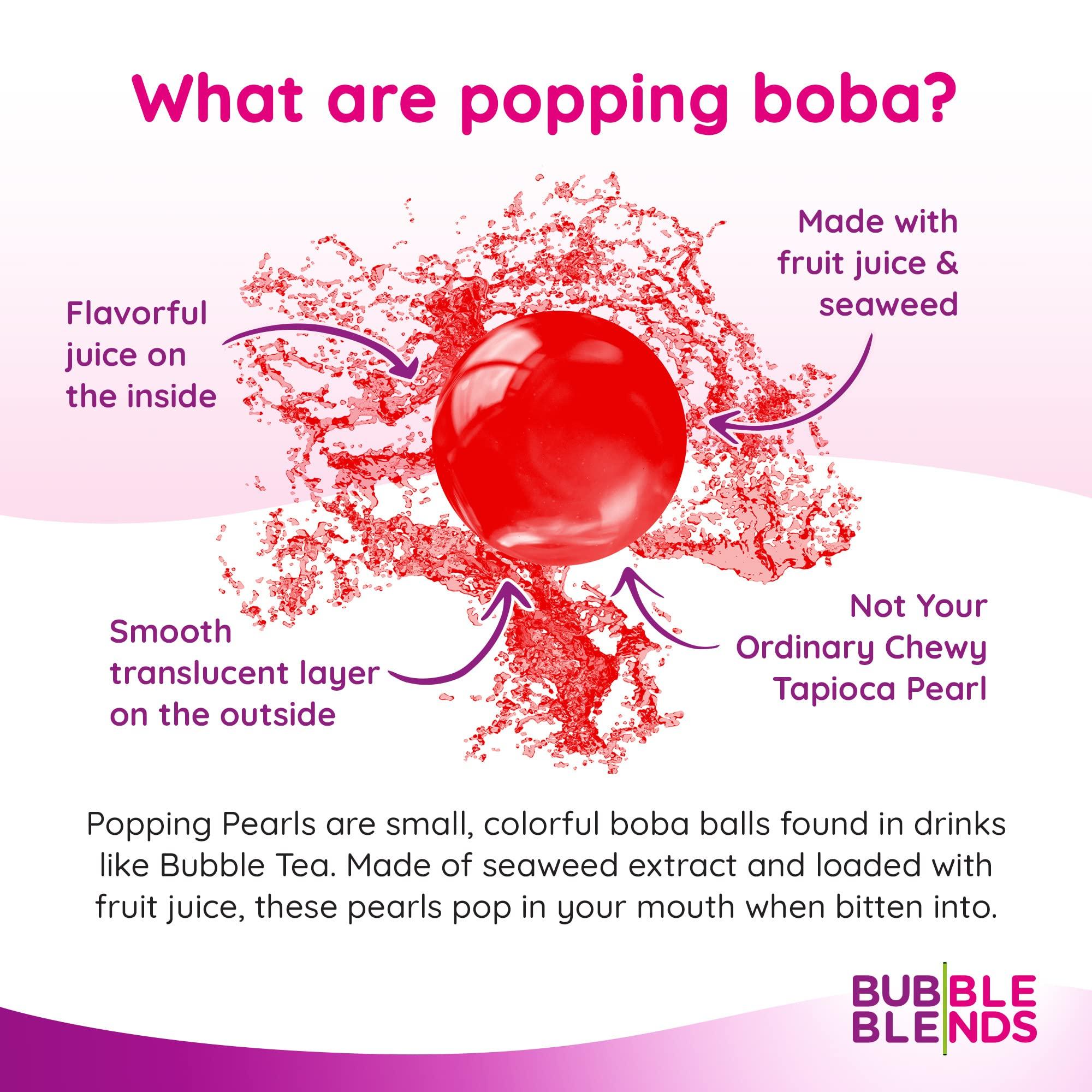 Bubble Blends Bubble Blends Strawberry Popping Boba (1lb / 16oz) - Popping Pearls 100% Fat-Free - Real Fruit Juice - Bursting Boba Pearls for Bubble Tea and Boba Drink (4.5 Servings)