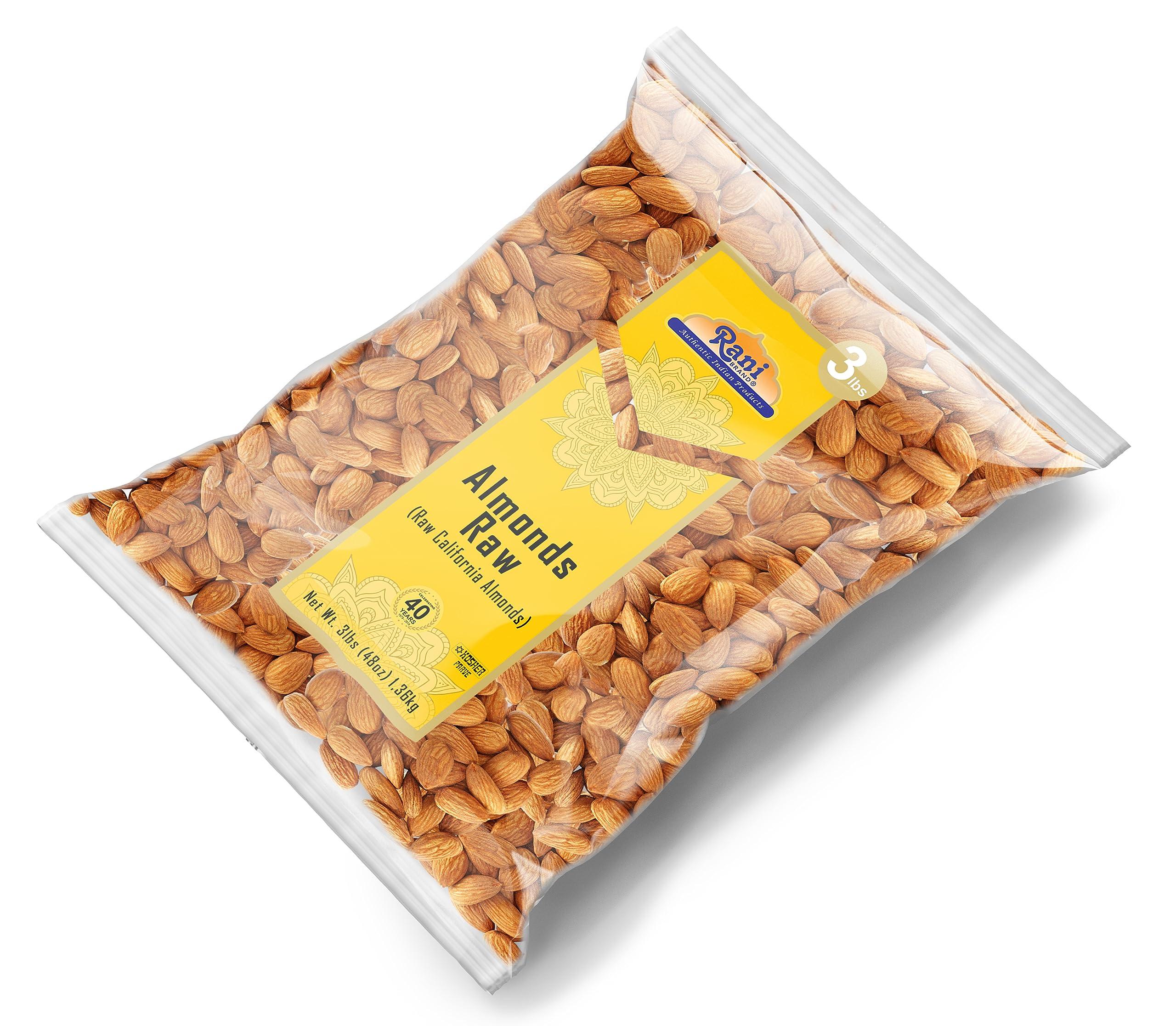 Rani Brand Authentic Indian Products Rani Almonds, Raw Whole With Skin (uncooked, unsalted) 48oz (3lbs) 1.36kg ~ All Natural | Vegan | Kosher | Gluten Friendly | Fresh Product of USA ~ California Shelled Almonds