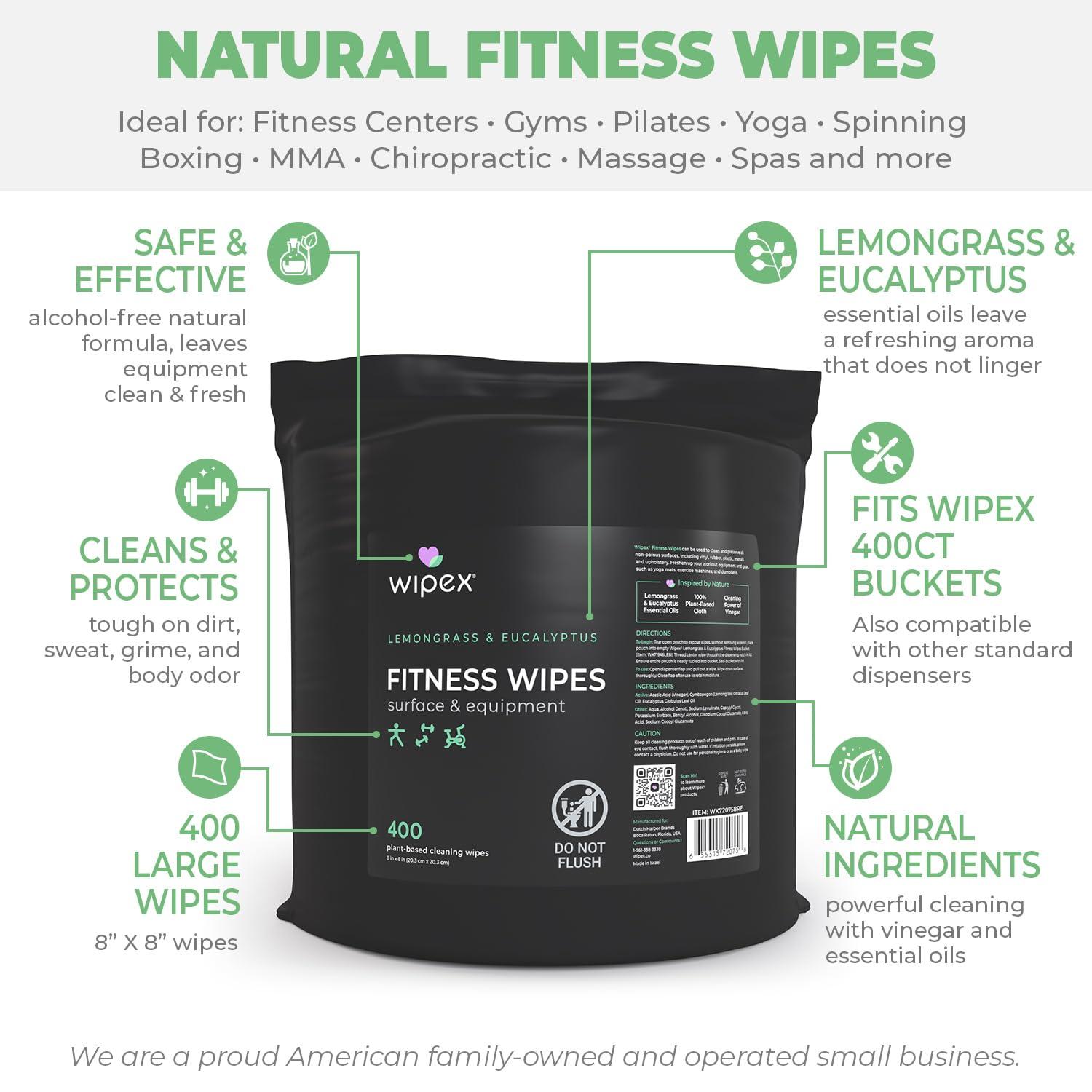Wipex Wipex Gym Wipes for Equipment Bundle Get 1600 Wipes with (2) Lemongrass & Eucalyptus Buckets & (2) Refill Rolls, Plant-Based Fitness Equipment Wipes, Clean Surfaces & Gear, 400 Count (Pack of 4)