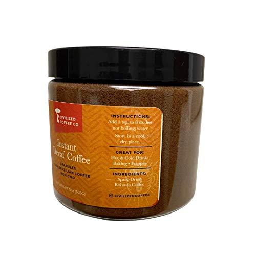 CIVILIZED COFFEE Civilized Coffee Instant Coffee Decaf Granules, Medium Dark Roast Gourmet Coffee Non-GMO Jar (5 oz)