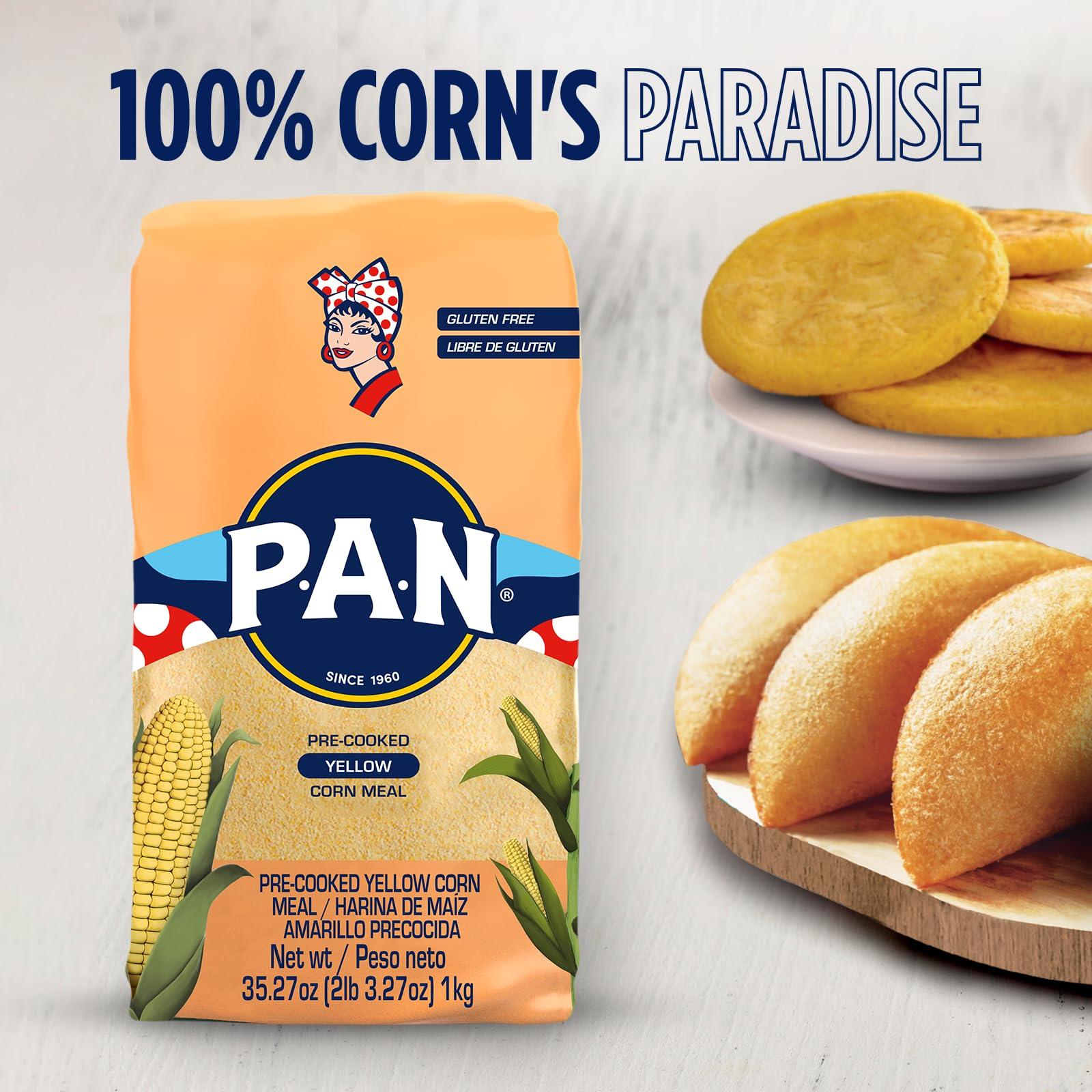 P.A.N. P.A.N. Yellow Corn Meal – Pre-cooked Gluten Free and Kosher Flour for Arepas (2.2 lb / Pack of 4)