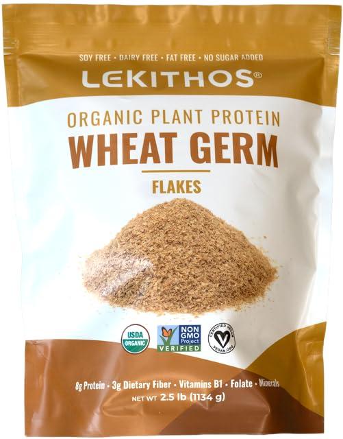 Lekithos Lekithos Organic Wheat Germ Protein Flakes Wheat Germ - 2.5 lb - 8g Protein - Certified USDA Organic, Non-GMO Project Verified - Certified Vegan