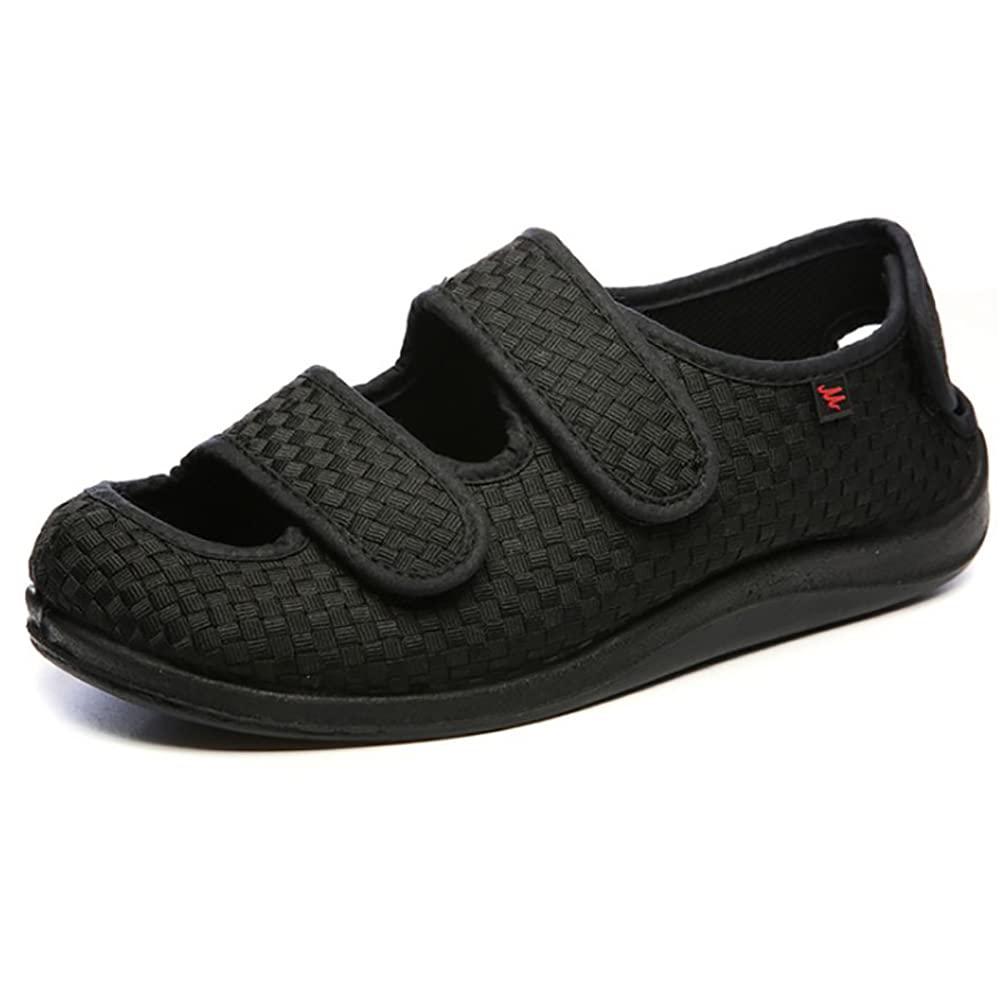 ZJING ZJING Diabetic Recovery Slippers for Men, Adjustable Orthopedic Wide Width Walking Shoes for Arthritis Edema Swollen Feet Elderly Men, Heel and Foot Pain Relief,Black,7.5