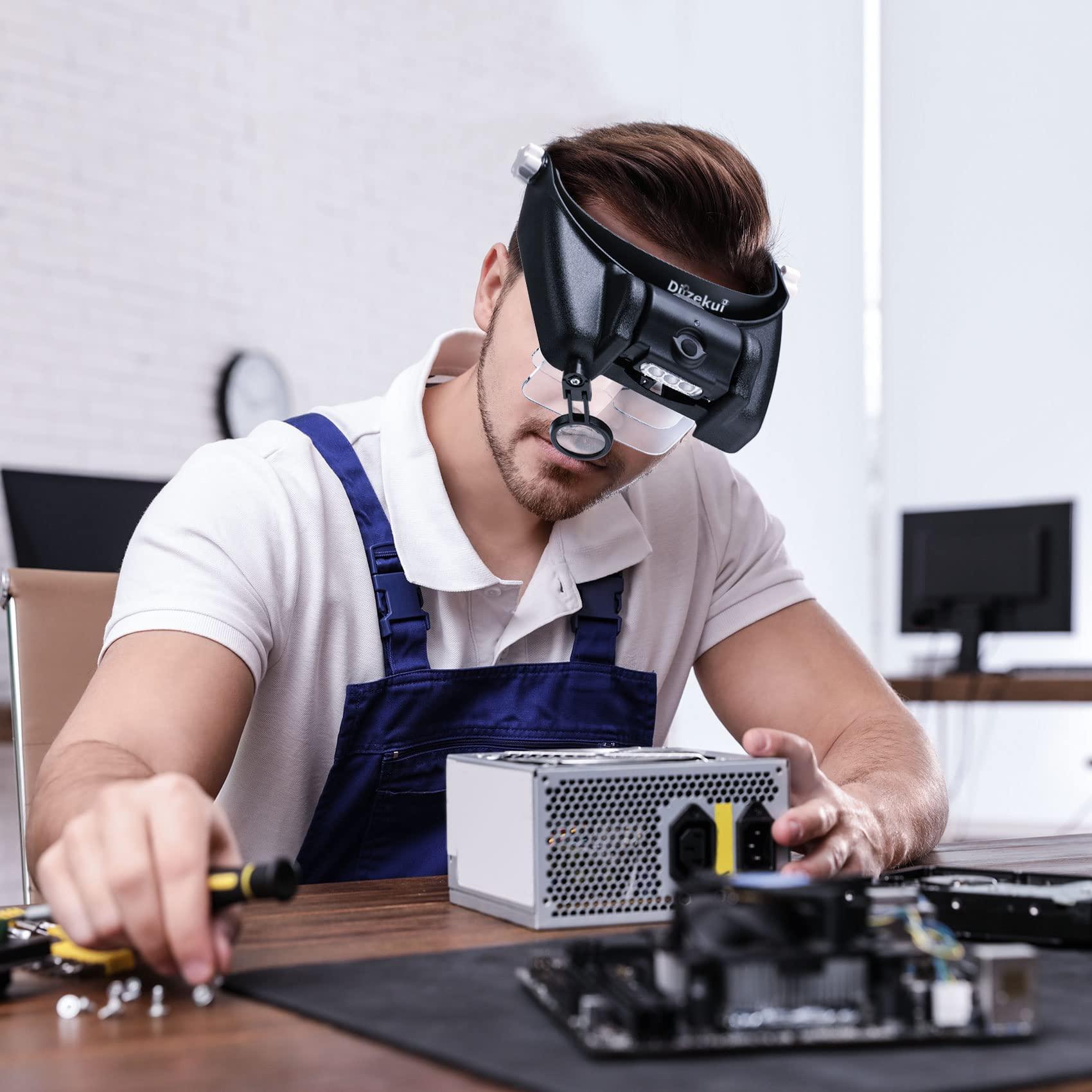 Dilzekui Dilzekui Head Magnifying Glasses with Light, Rechargeable Lighted Magnifying Glass 1X to 14X for Close Work, Magnifying Headset with Detachable Lens,Hands Free Head Magnifier for Jewelers Hobby Crafts