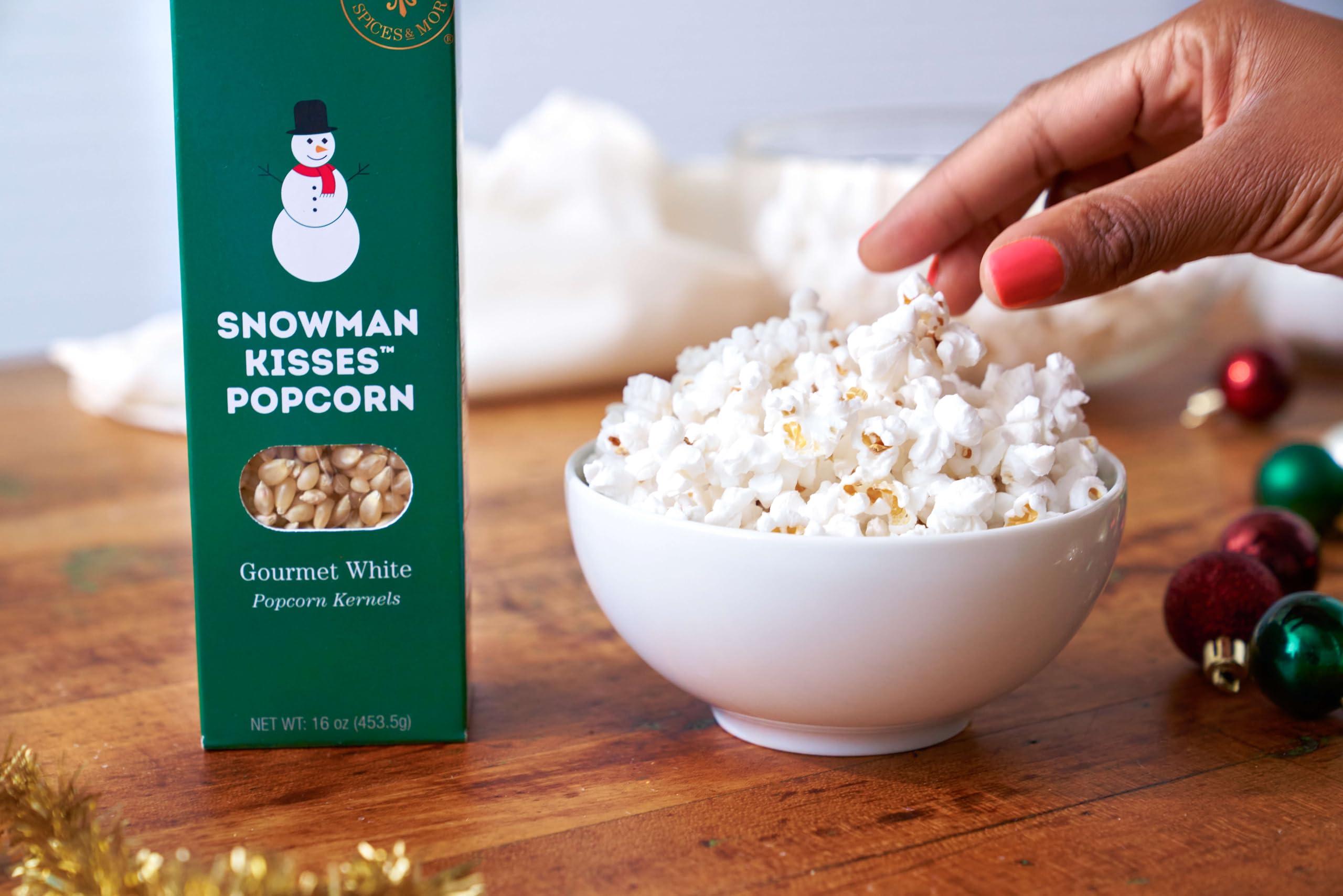DELL COVE SPICES & MORE Snowman Kisses Gourmet Popcorn Kernels by Dell Cove Spices - Unique Christmas Stocking Stuffer Gift - Ideal for Stovetop, Popcorn Machines and Popcorn Makers, One Pound
