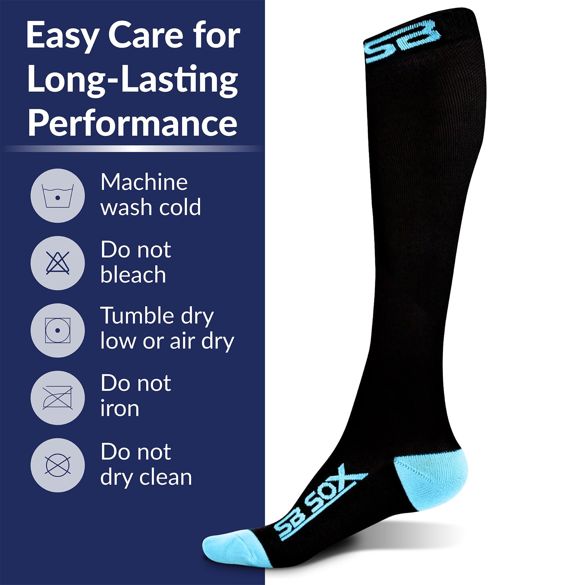 SB SOX SB SOX Compression Socks (20-30mmHg) for Men & Women – Best Compression Socks for All Day Wear, Better Blood Flow, Swelling! (Large, Black/Blue)