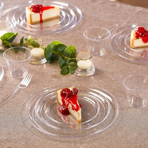PLASTICPRO PLASTICPRO Plastic Party Plates Edge Collection Premium heavyweight Elegant Disposable Tableware Dishes (Clear, 6.3\'\' INCH PLATES)