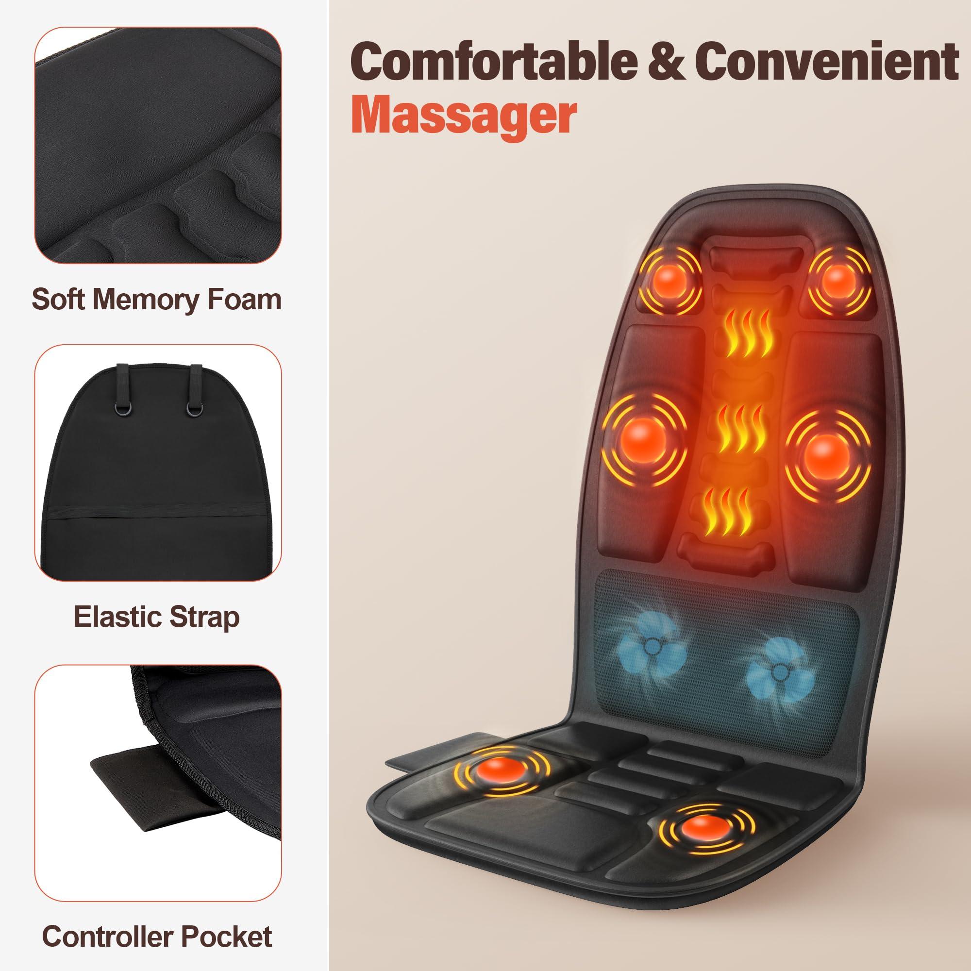 comrelax comrelax Massage Seat Cushion with Heat, Back Massager for Chair, Chair Massager for Full Body Massage, Deep Tissue Vibration Massager with 2 Adapters, Gifts for Dad Mom