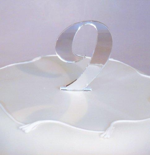 Super Cool Creations Set of 13 Silver Acrylic Mirror Cake Topper Numbers Script - 10cm /5cm Spike