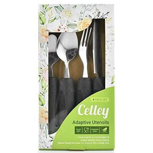 Celley Celley Adaptive Utensils for Elderly, Arthritis, Parkinsons and Handicapped, Non-Weighted, 4 Pcs Set