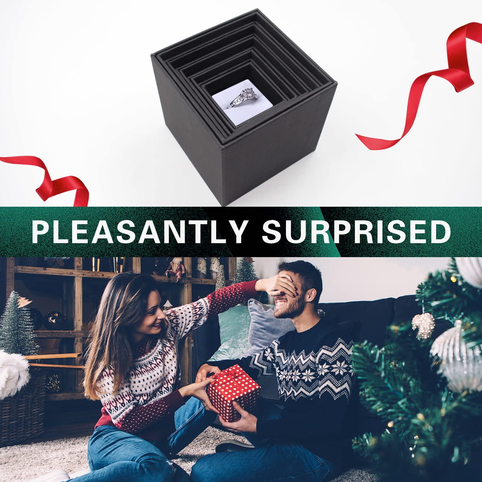KeaJuidy KeaJuidy Nesting Gift Boxes Set Prank Gift Wrap Boxes Up and Bottom Cover Surprise Box Small Square Kraft paper Boxes Box Inside a Box Gift Set for Christmas Halloween Birthday (1.7-3.5 Inch), Black