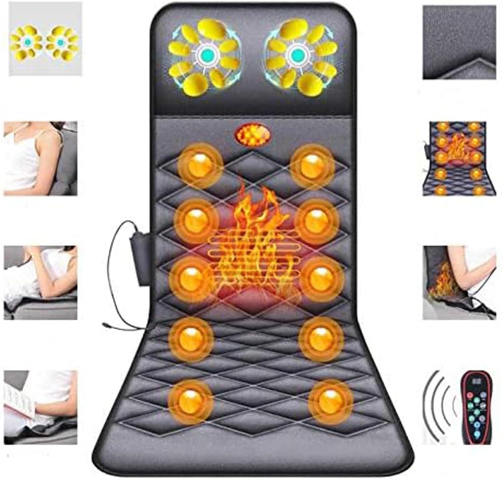 ctamm Electric Massage Mattress MatFull Body Electric Massage Mat with Shiatsu Kneading Massage Heads, Foldable Full Body Massager Cushion with 9 Modes 10 Vibration Motors for Pain Relief