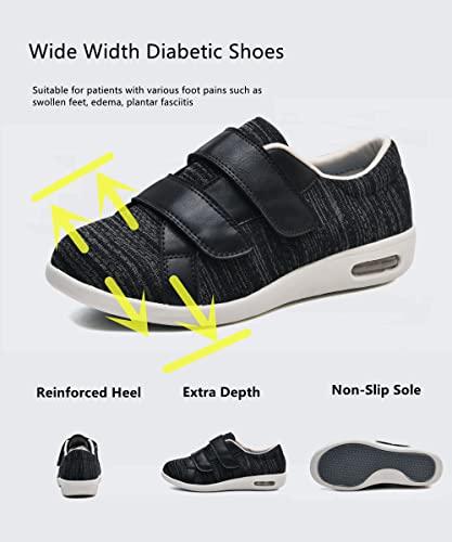 ZGDG ZGDG Women Diabetic Shoes Wide Width Edema Comfy Shoes with Adjustable Strap Lightweight Non-Slip Orthopedic Walking Shoes for Elderly Hammertoe Arthritis Bunions Swollen Feet Black Gray