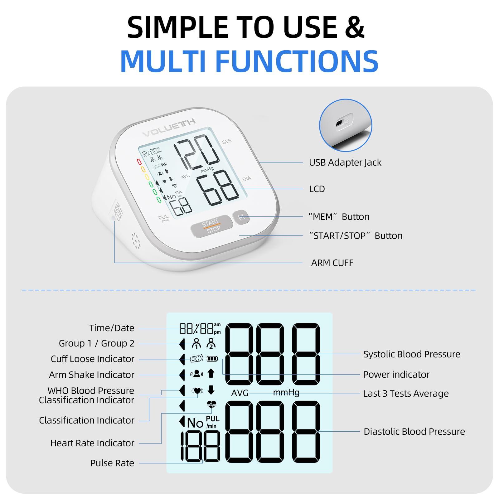 VOLUETH Pediatric Blood Pressure Cuff, Blood Pressure Machine for Home Use - 3 Size Cuffs, Small 4\"-8\", Medium 6\"-10\" and Large 7\"-17\", Perfect for Family Health Monitoring