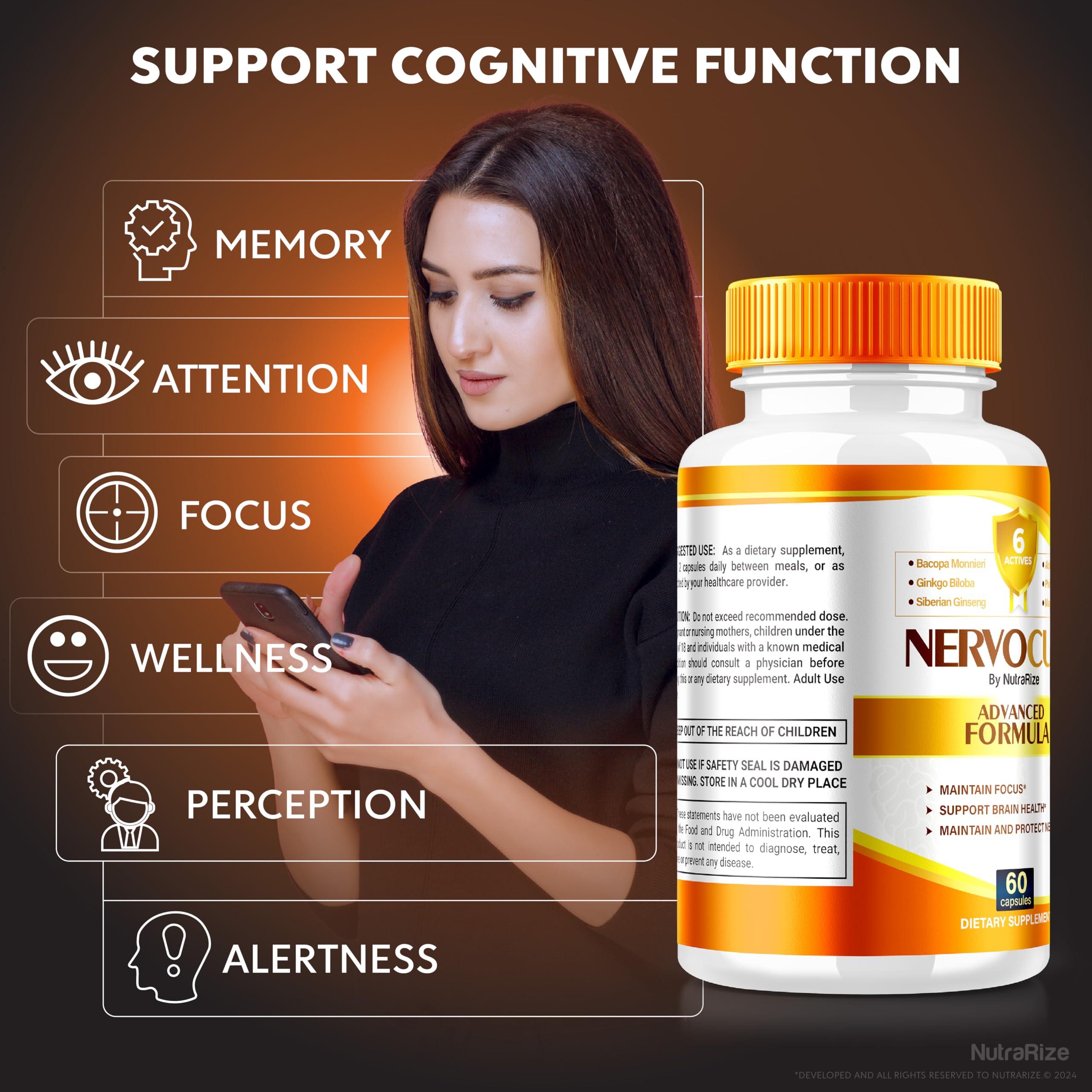 NutraRize (5 Pack) NervoCure Capsules, All Natural Formula for Cognitive Health & Wellness, Maximum Strength Supplement for Holistic Support, Brain-Boosting Pills Plus, Nervo Cure Reviews (300 Capsules)