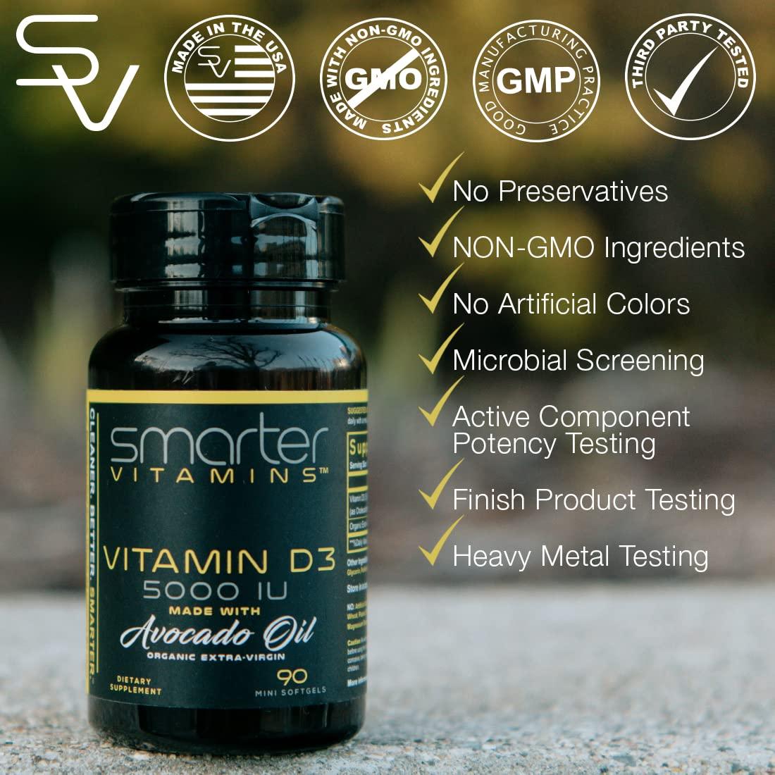 SmarterVitamins (3 Pack) Smarter Vitamin D3 5000 IU in Avocado Oil 125mcg 270 Mini Softgels