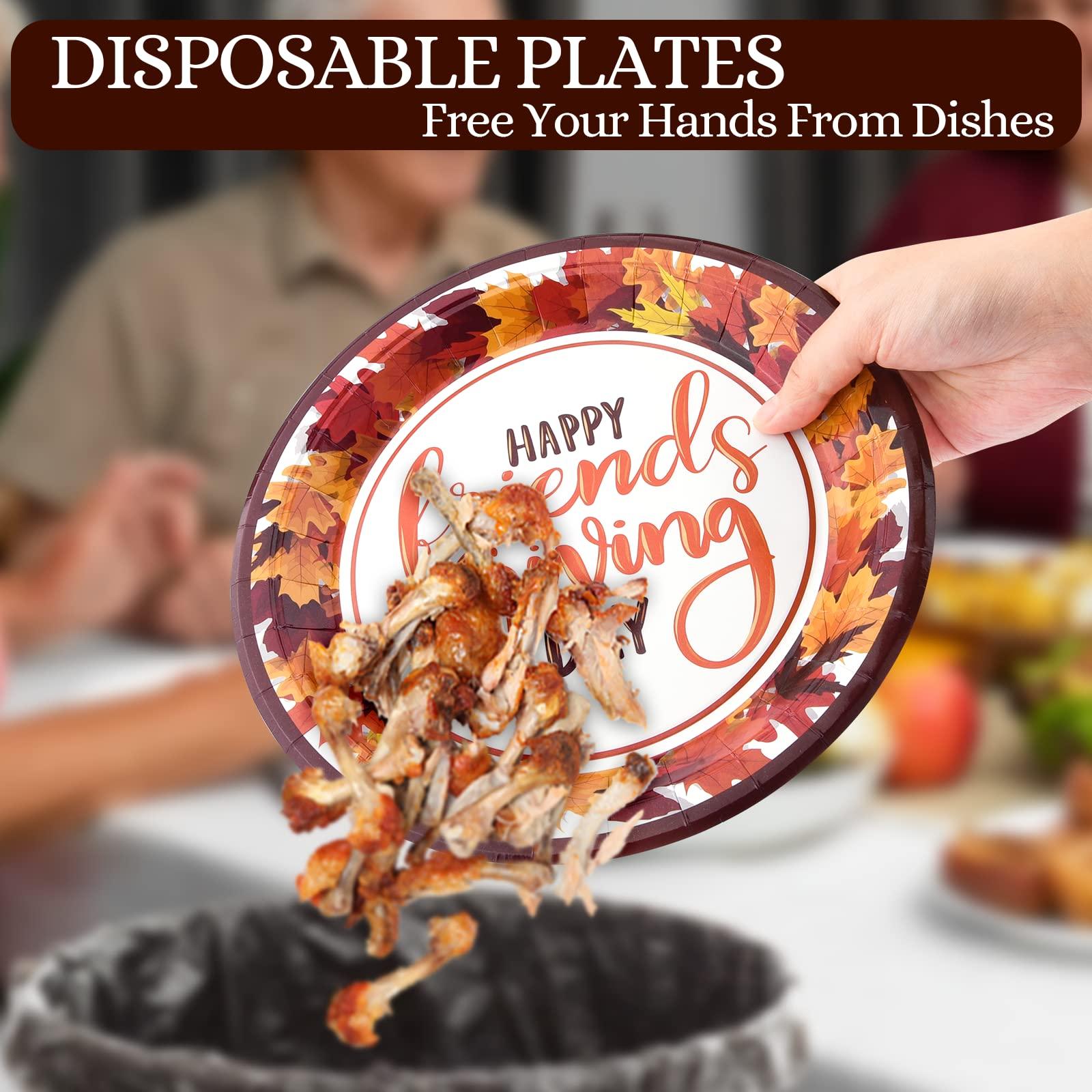 EPHYO 200 Friendsgiving Plates and Napkins Cups Serve 50, Happy Friendsgiving Decorations Party Supplies Thanksgiving Fall Leaves Autumn Disposable Paper Plates Luncheon Napkins Beverage Cups Dinnerware