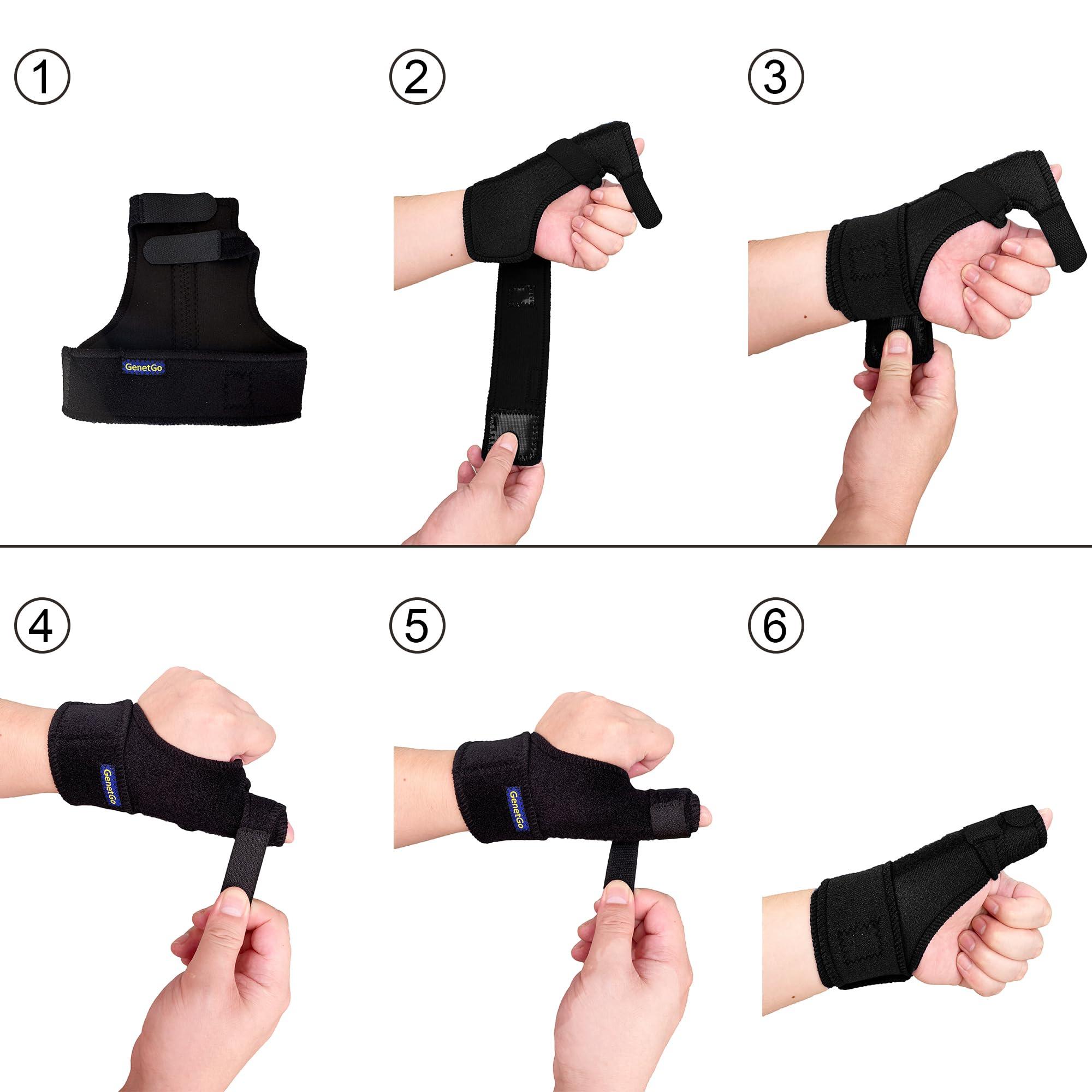 GenetGo Trigger Thumb Splint - Thumb Spica Support Brace Stabilizer for Pain, Sprains, Arthritis, Tendonitis (Right Hand or Left Hand) (Black)