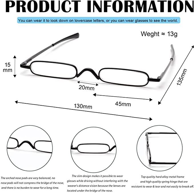 Viseng Viseng 2 Pack Slim Mini Metal Reading Glasses Compact Lightweight Portable Readers with Glasses Case for Reading Case +2.5
