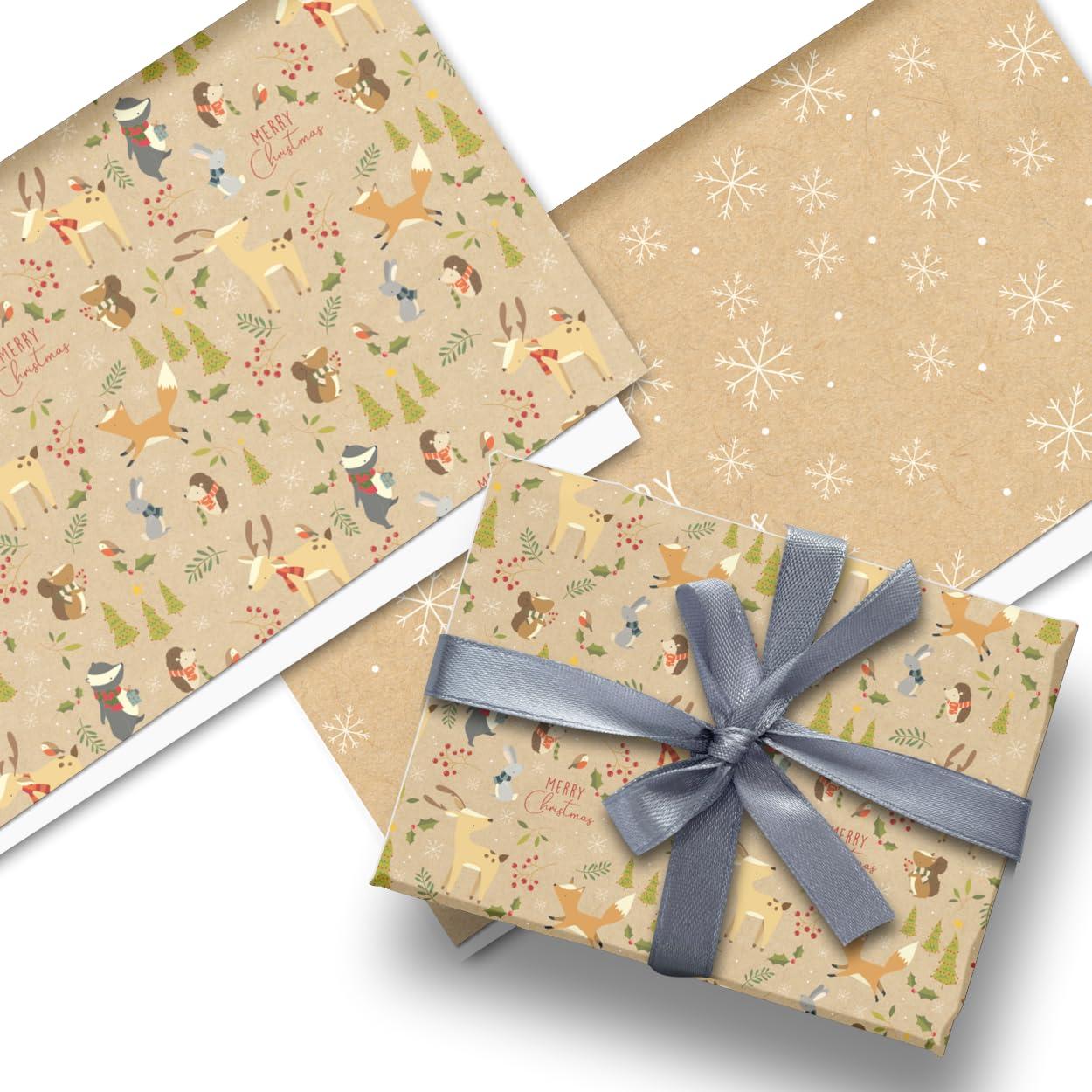 Glick Glick Luxury Christmas Folded Wrap (3 Sheets) Christmas in the Woods (Double Sided) Christmas Wrapping Paper