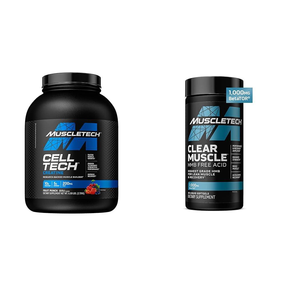 MuscleTech MuscleTech Cell-Tech Creatine Powder & Clear Muscle HMB Supplements, Muscle Builder & Recovery Drink for Men & Women, 6 lbs Powder & 42 Softgels