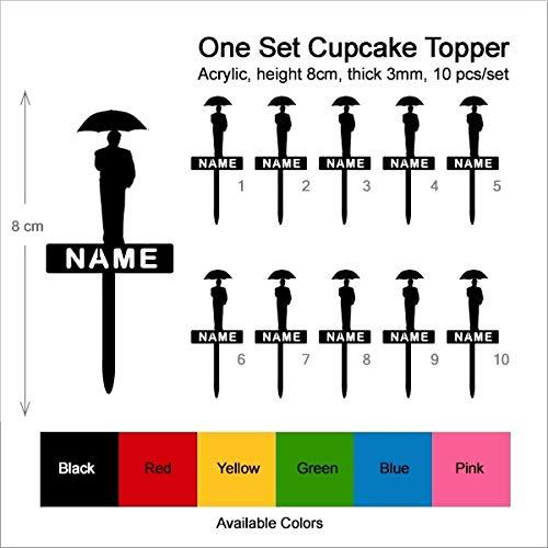jjphonecase TA0062 Umbrella Man Silhouette Party Wedding Birthday Acrylic Cupcake Toppers Decor 10 pcs with Personalized Your Name