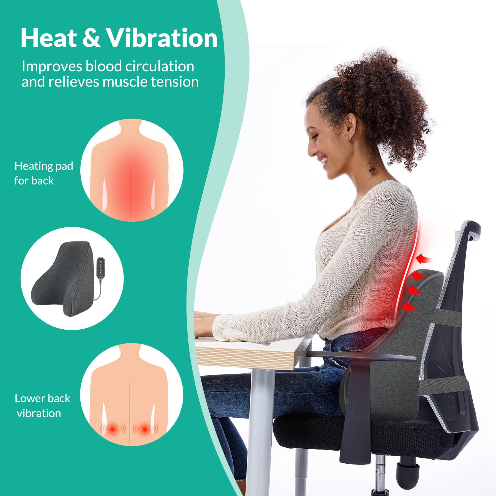 Snailax Snailax Heated Lumbar Support Pillow for Office Chair, Back Support Pillow for Car, Adjustable Heat and Vibration, Ergonomic Back Cushion, Improve Posture & Pain, Lower Back Massager,Gifts