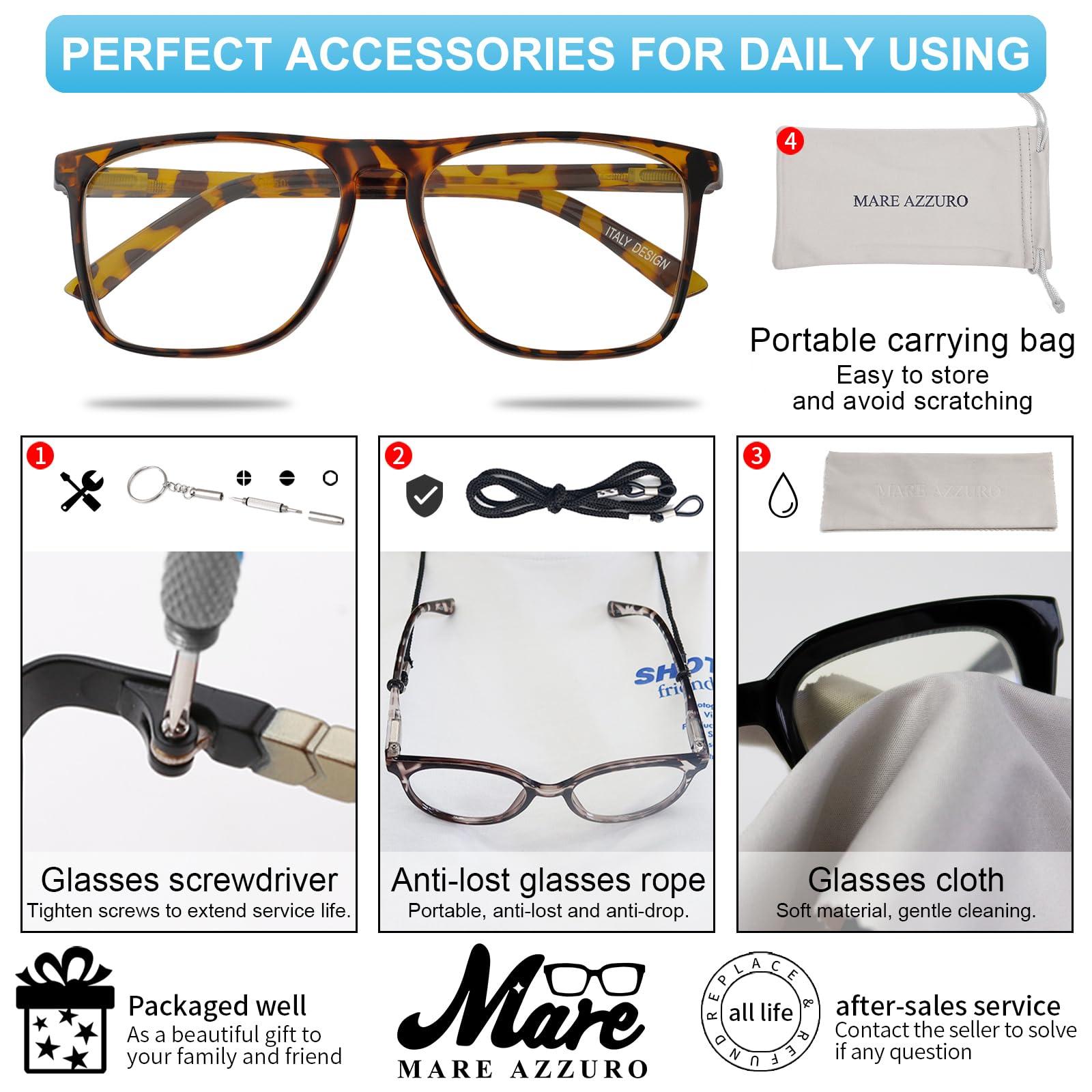 MARE AZZURO MARE AZZURO Men's Oversized Reading Glasses 1.75 Big Square Readers for Large Head 1.00 1.25 1.50 1.75 2.00 2.25 2.50 2.75 3.00 3.50 4.00 5.00 6.00 (Tortoise, 175)