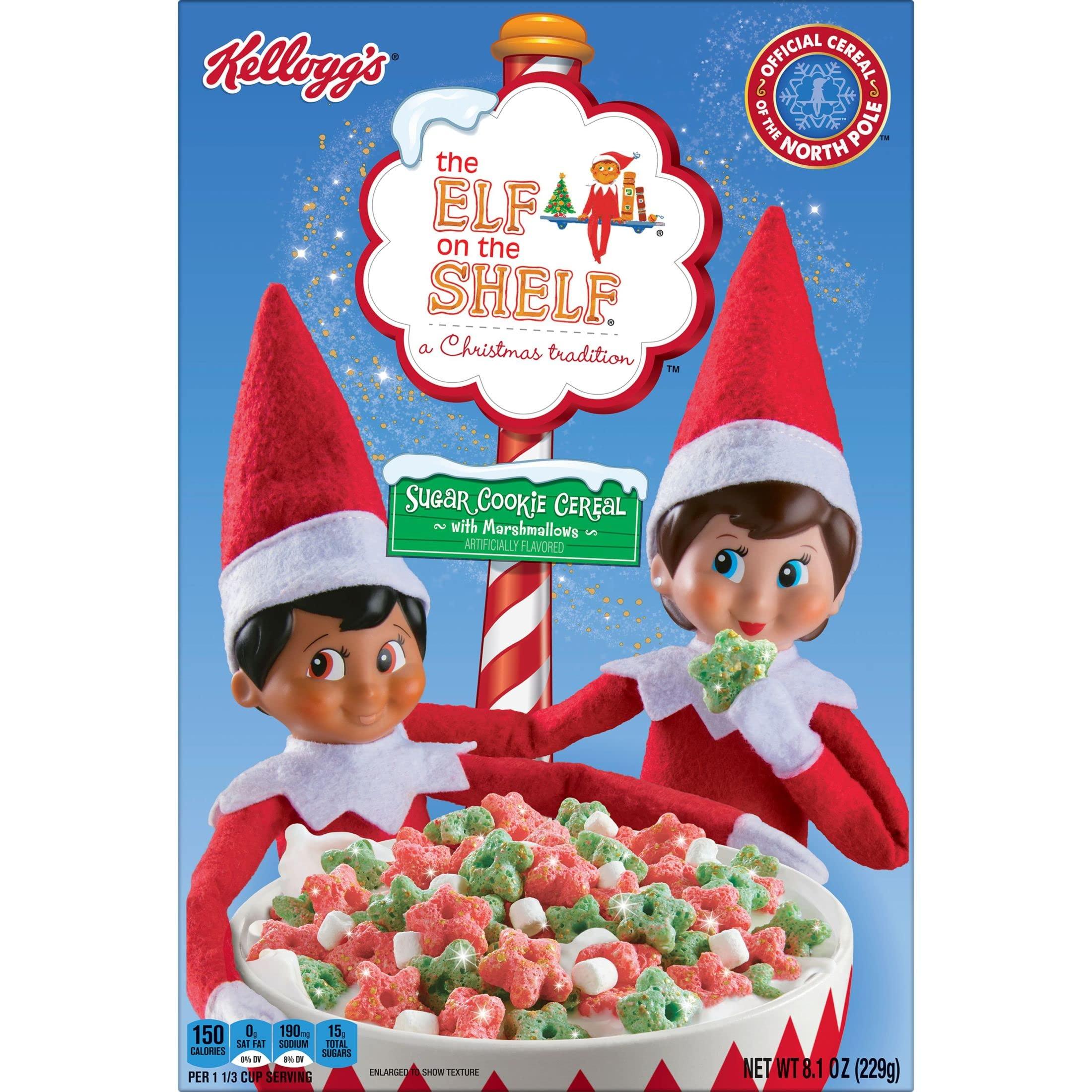 Kellogg's Kellogg\'s The Elf on the Shelf Breakfast Cereal, Christmas Snacks, Sugar Cookie with Marshmallows, 8.1oz Box (1 Box)
