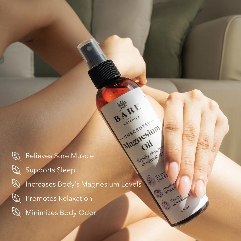 BARE BOTANICS Bare Botanics Unscented 16oz Pure Magnesium Oil Spray from The Dead Sea | Rapidly Absorbing | Handpoured in Madison, WI | Supports Sleep & Soothes Sore Muscles