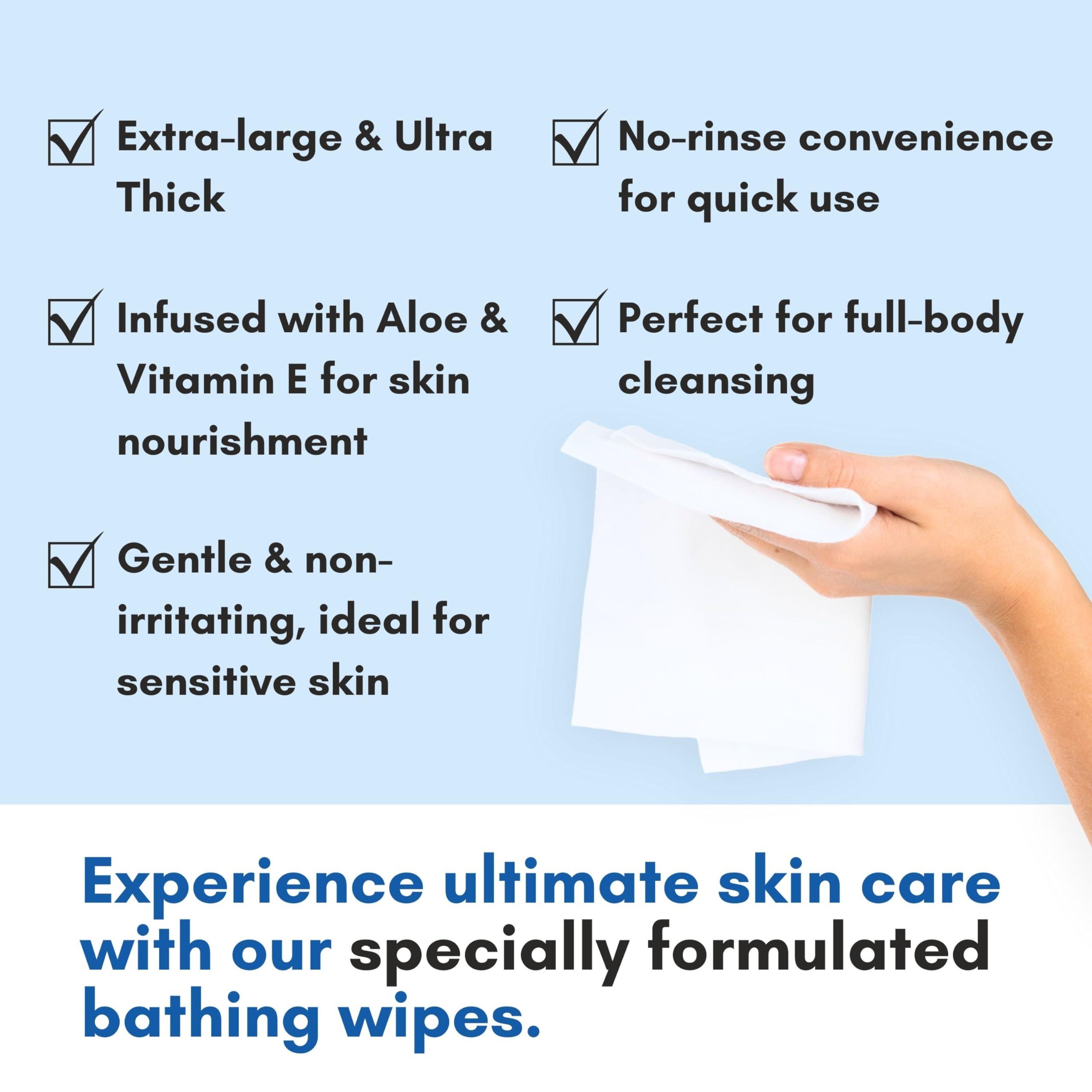 Nurture Valley Nurture Rinse Free Bathing Wipes for Adults w/Aloe Waterless Cleansing for sensitive skin Disposable Adult Body Bath Wet Wipe for Disabled Bedridden (Pack of 40 (individually wrapped))