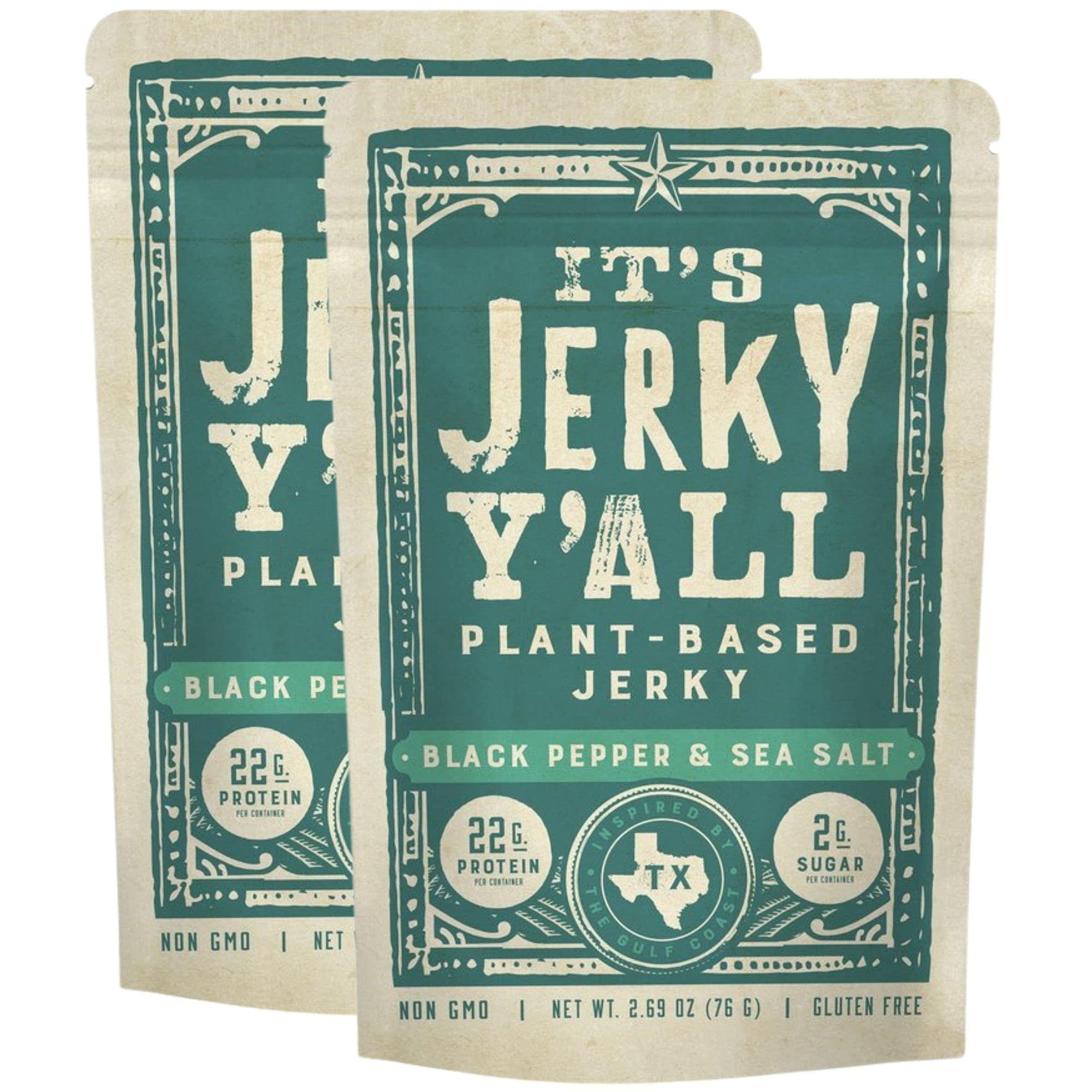 It's Jerky Y'all It's Jerky Y'all Vegan Jerky SEA SALT & PEPPER - Beyond Tender and Tasty Vegan Snacks - High Protein, Low Carb, Non-GMO, Gluten-Free, Vegetarian, Whole30 (2-Pack)