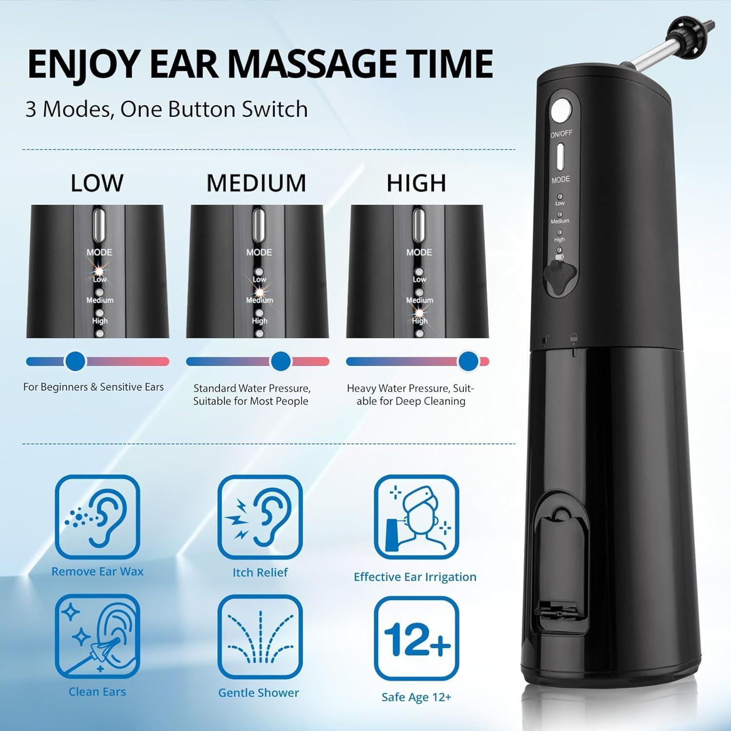 Estlily Electric Ear Cleaner for Earwax Removal: Ear Wax Removal Kit with 8 Rreusable Irrigation Tips - Water Powered Ear Cleaning Tool - Ear Irrigation Flushing System for Adults